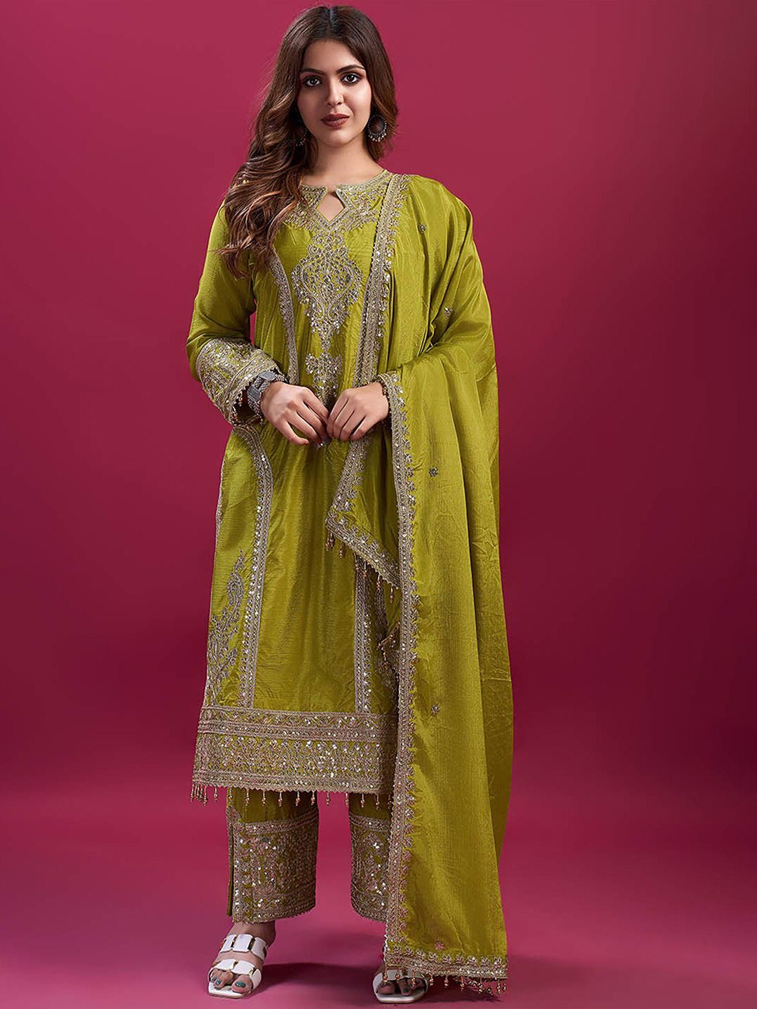 Divyadham Textiles Women Ethnic Motifs Embroidered Kurta with Trousers & Dupatta