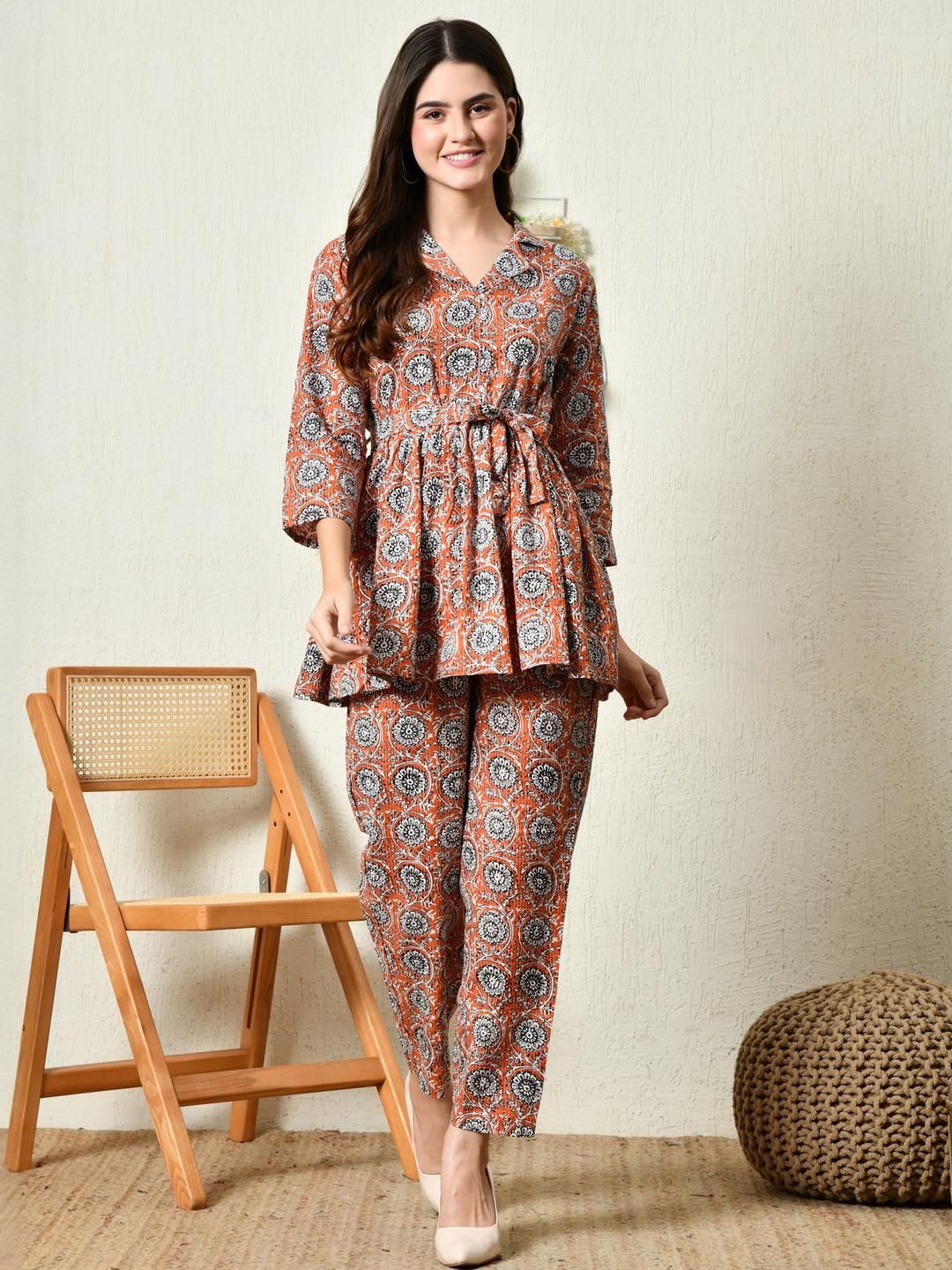 Saanvi Collection Orange Viscose Rayon Co-Ords-picture-25