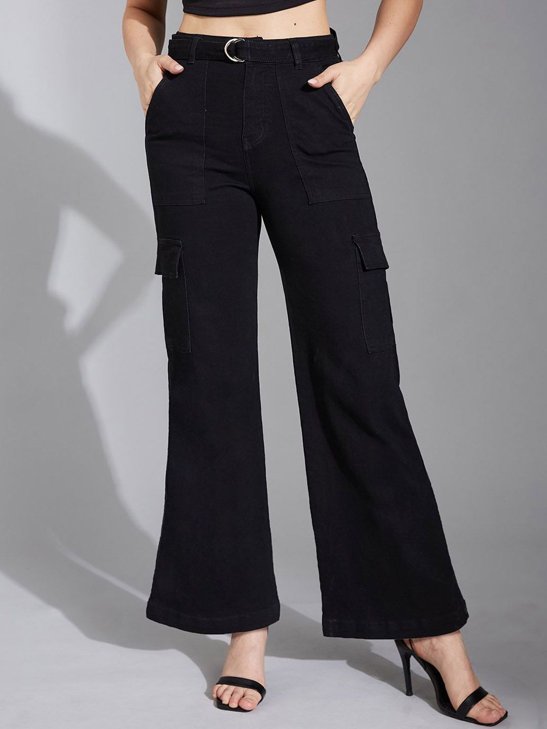 Life With Pockets Women Wide Leg High-Rise Stretchable Cargo Styles Jeans-picture-21