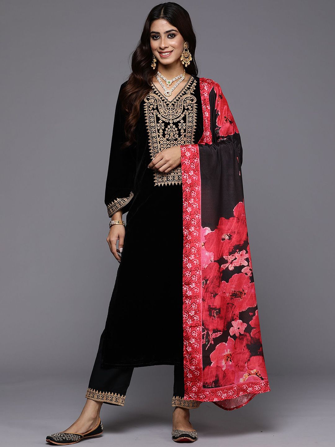 Anouk Women Ethnic Motifs Embroidered Kurta with Trousers & Dupatta