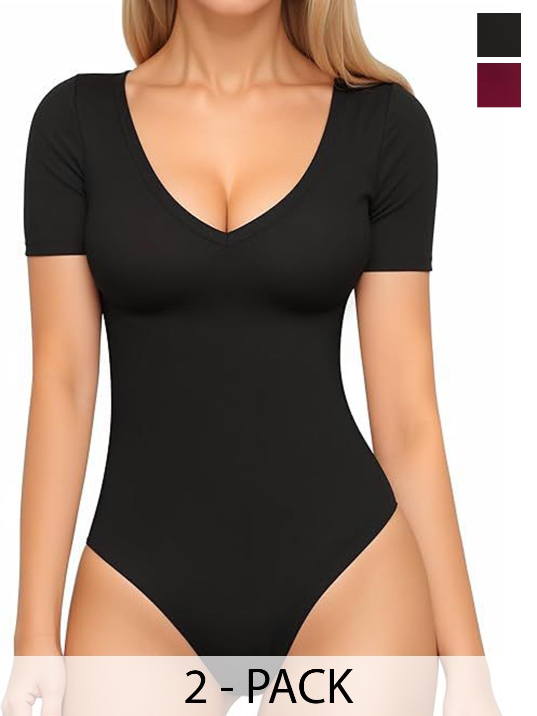 ZEROZABAR Pack Of 2 V-Neck Short-Sleeve Bodysuits-picture-34