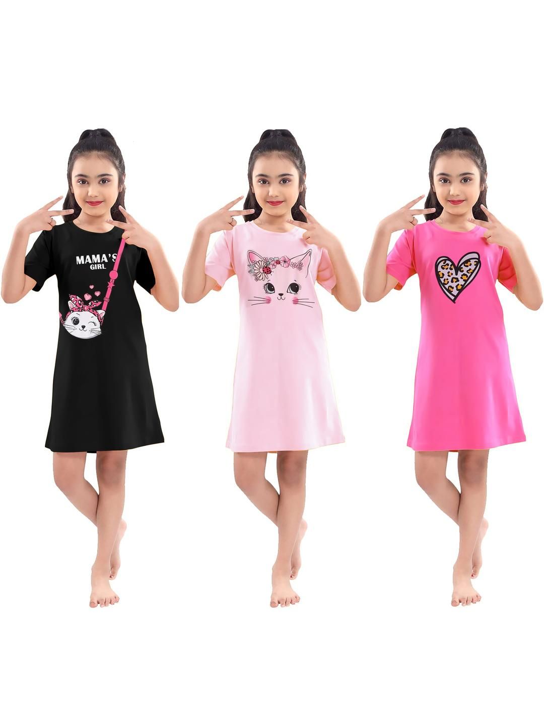 KEESOR Multi Cotton T-shirt Dresses-picture-26