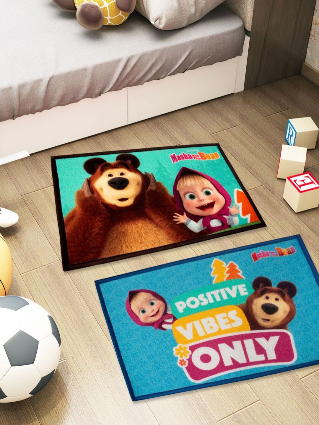 Athom Living Kids Pack of 2 Green & Blue Printed Anti-Skid Doormats-picture-16