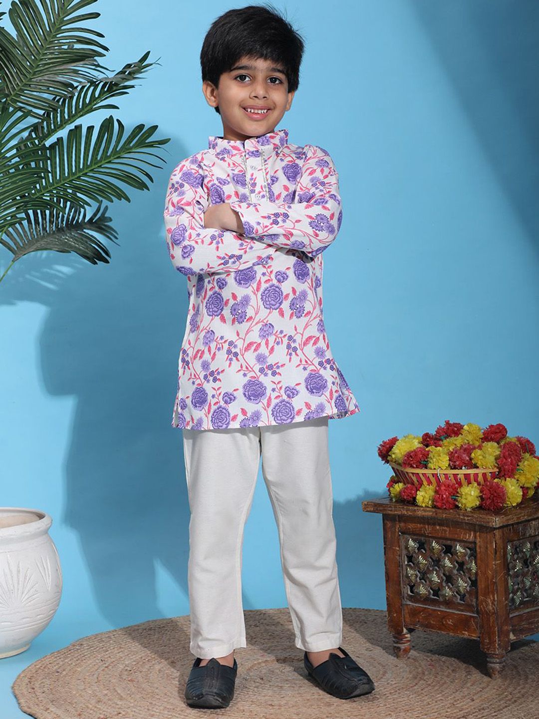 Cutiekins Boys Floral Printed Kurta with Trousers-picture-53