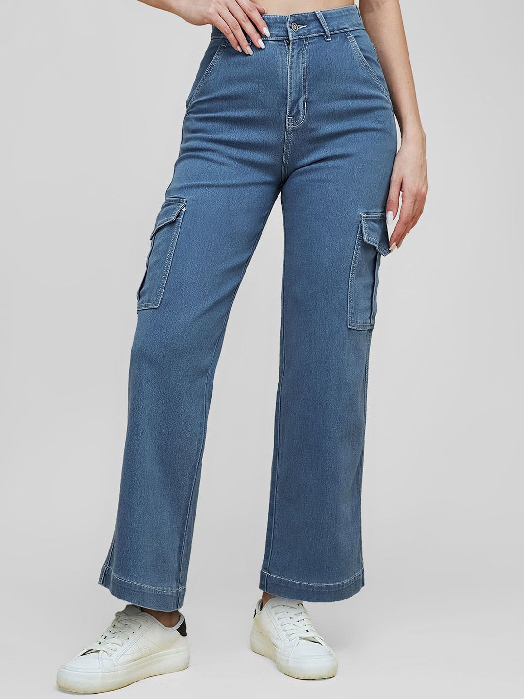 Life With Pockets Women Wide Leg High-Rise Stretchable Cargo Style Jeans-picture-19