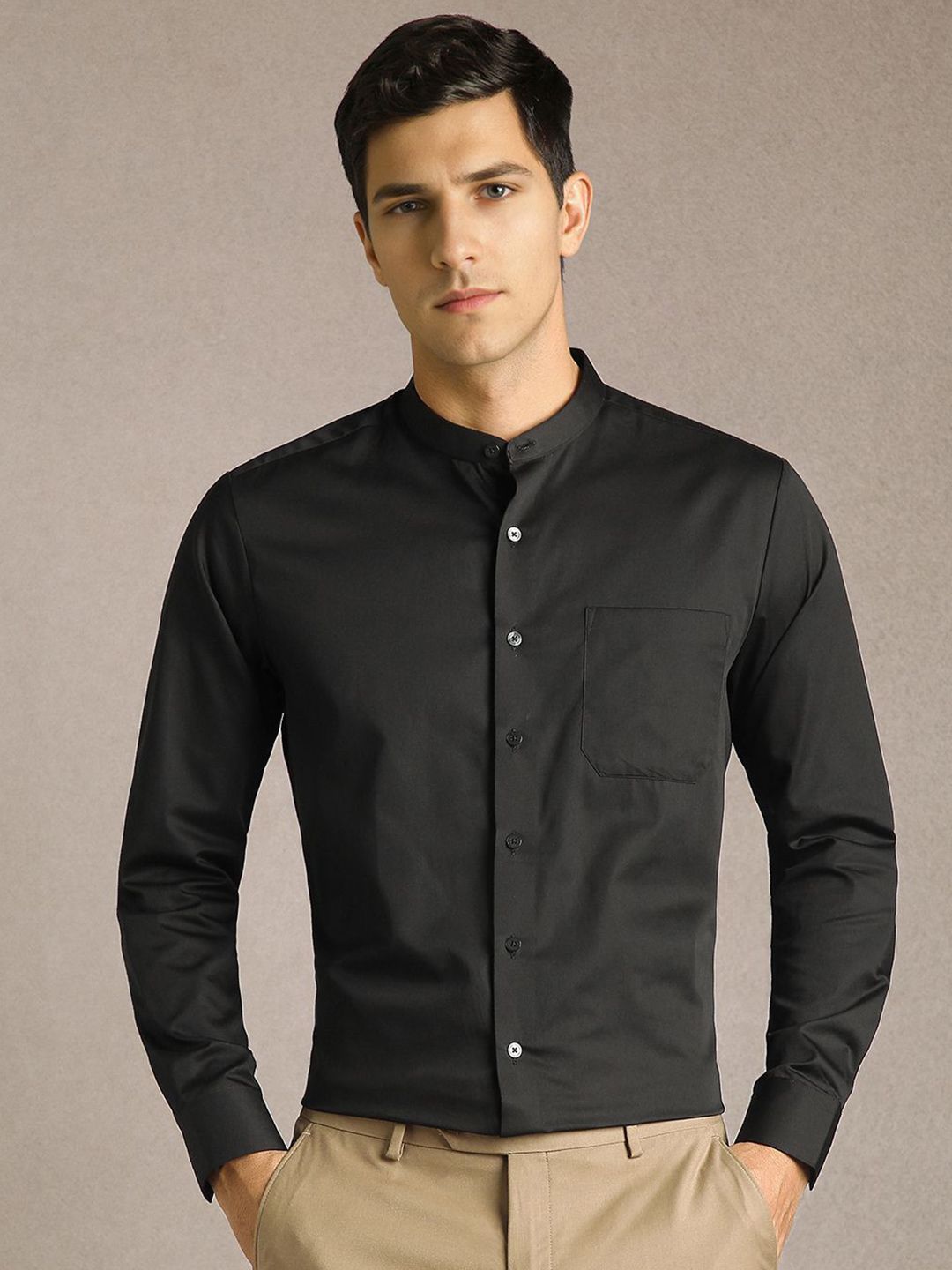 Louis Philippe Men Solid Band Collar Pure Cotton Formal Shirt-picture-24