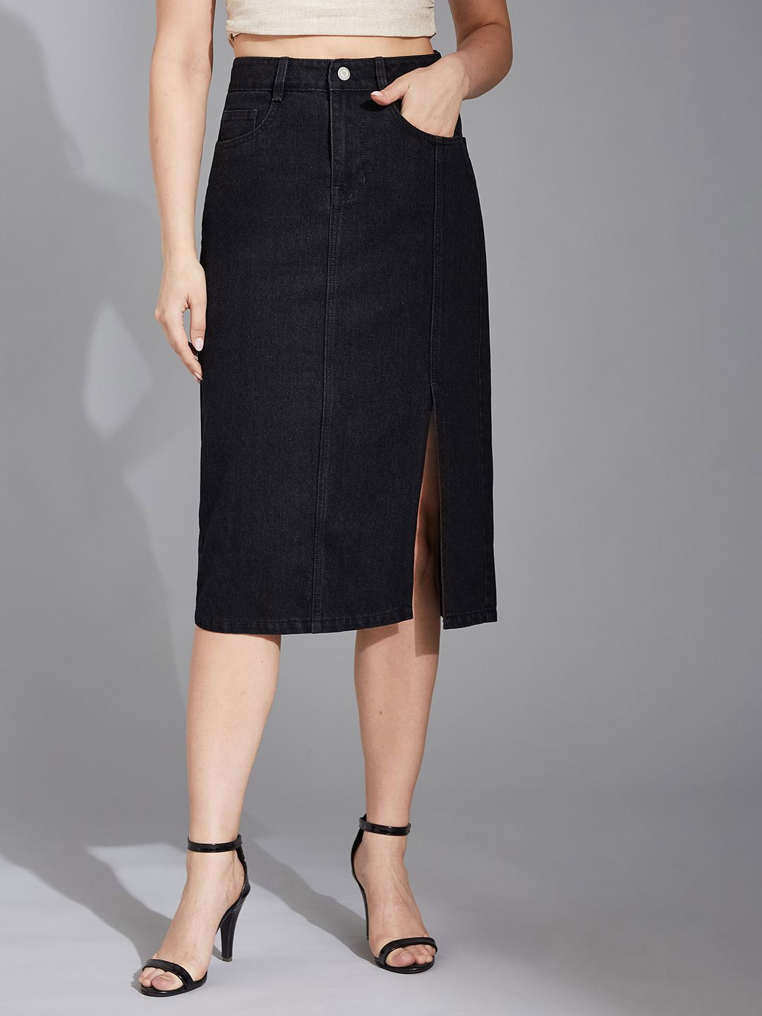 Life With Pockets Straight Midi Slit Skirt-picture-49