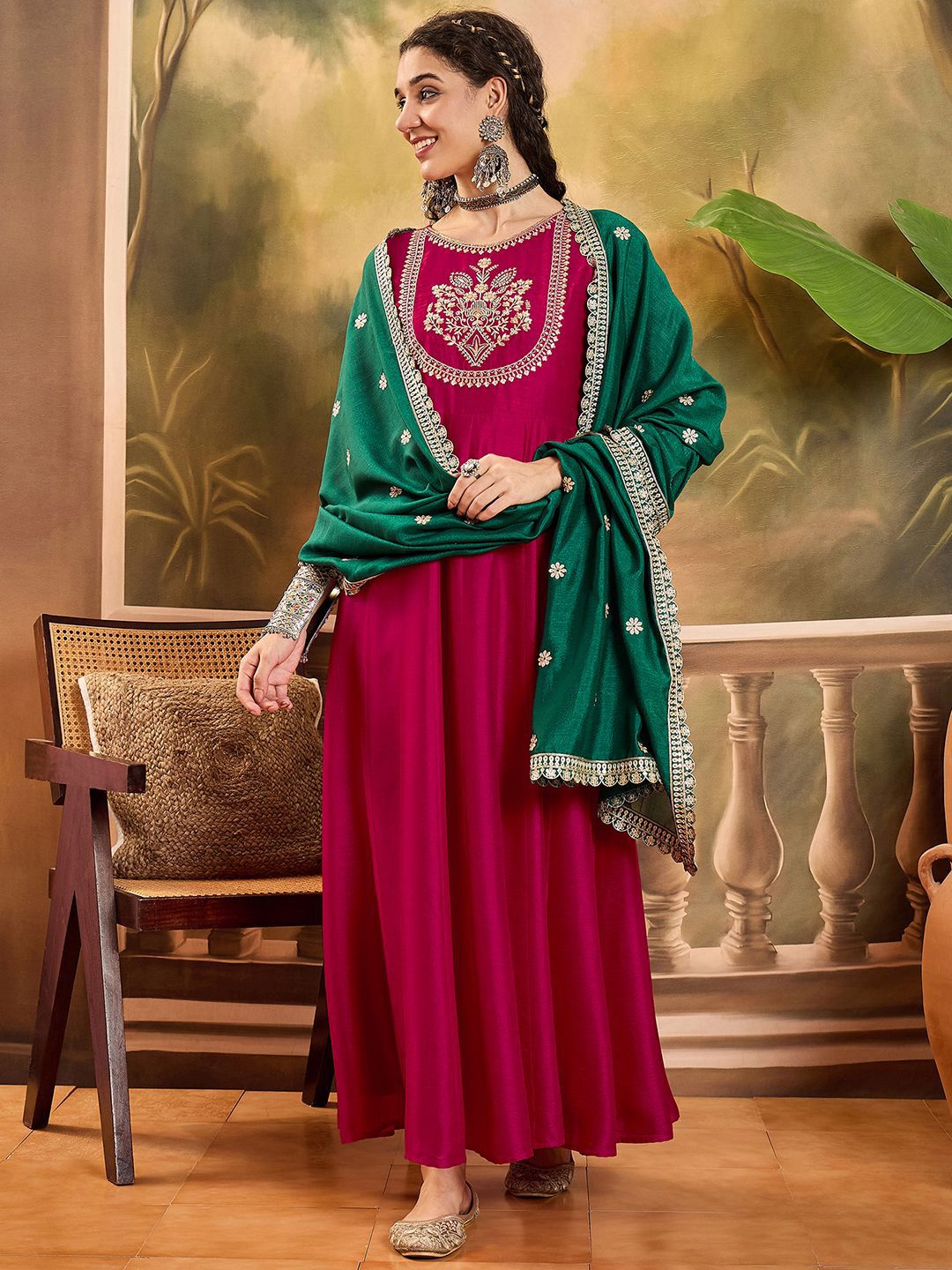 Sangria Raani Chinon Zari Sequnce Embroidered Ethnic Dresses-picture-42