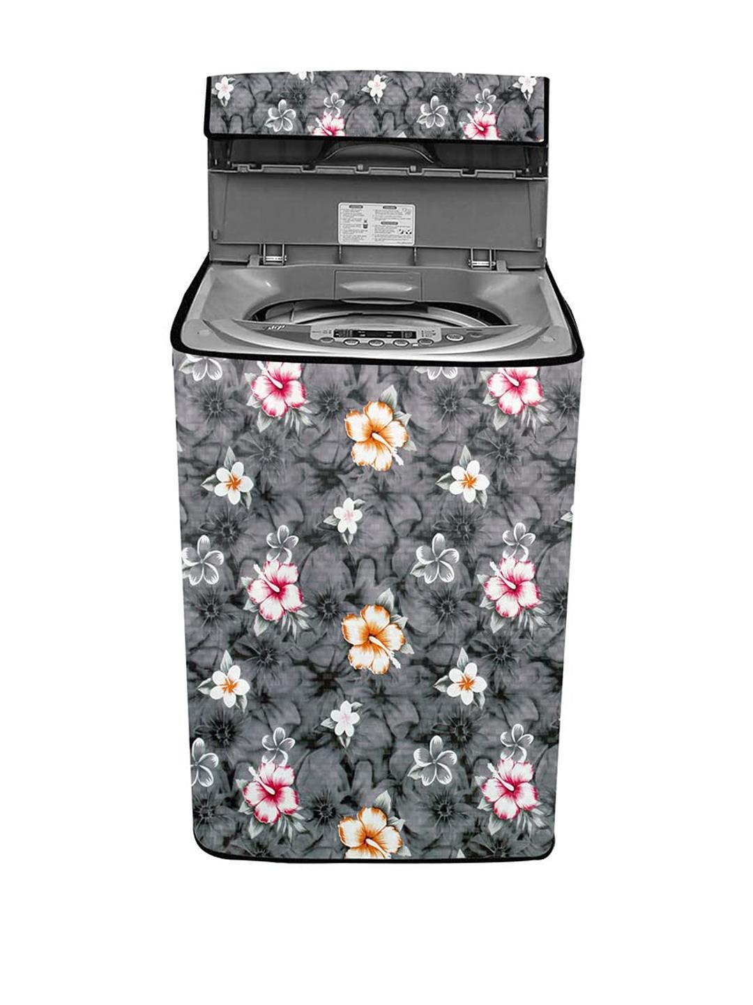 The Furnishing Tree Washing Machine Cover Floral Grey Compatible for LG 6.2 KG Fully-Automatic Top-picture-23