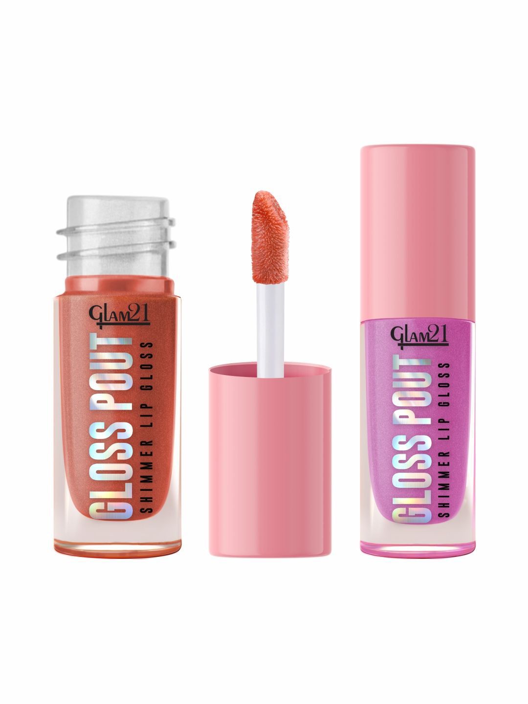 GLAM21 Set Of 2 Gloss Pout Shimmer Lip Gloss- 7 ml Each- Bare Nude & Pink Seduction-picture-32