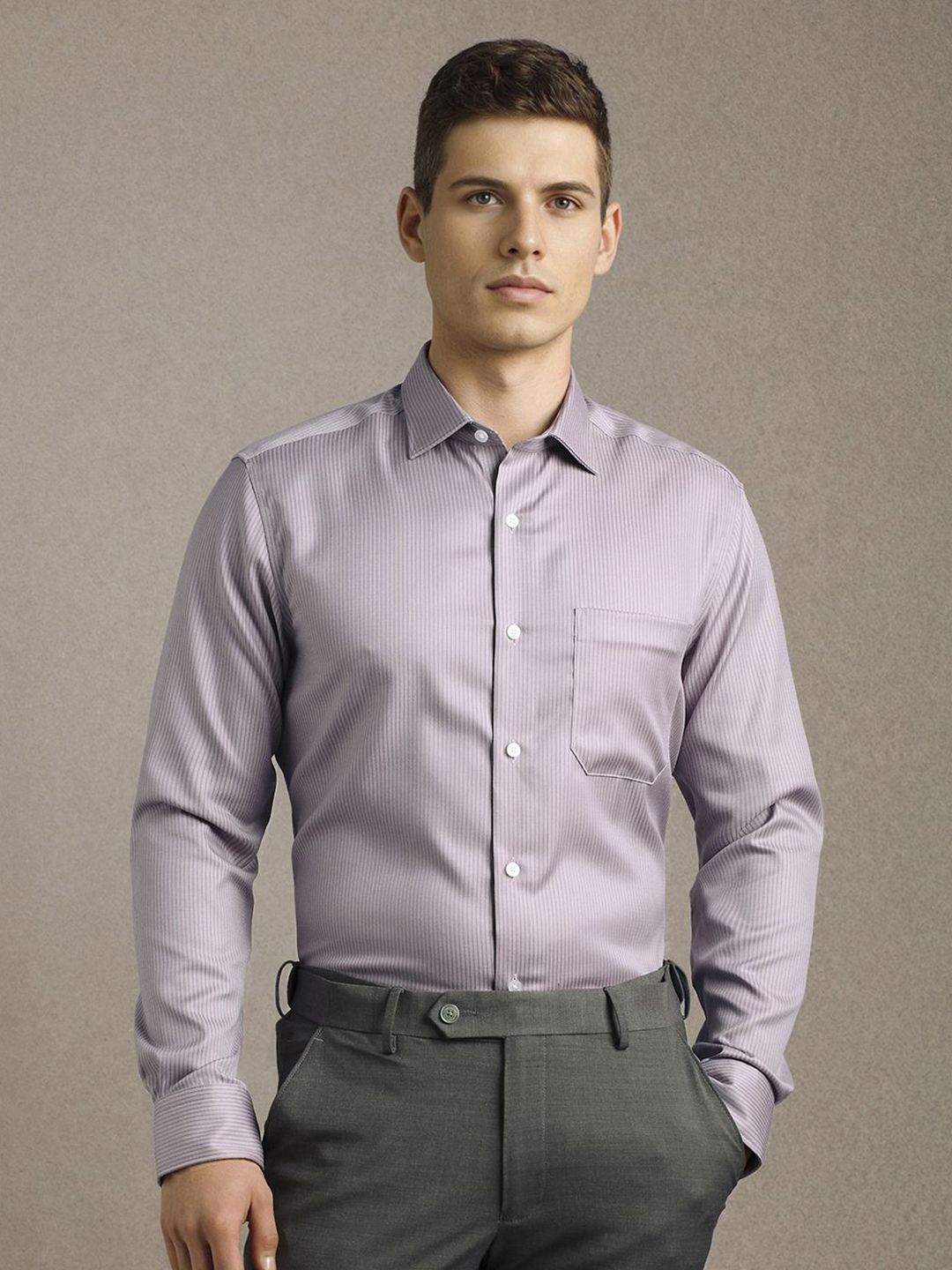 Louis Philippe Men Textured Spread Collar Pure Cotton Formal Shirt-picture-20