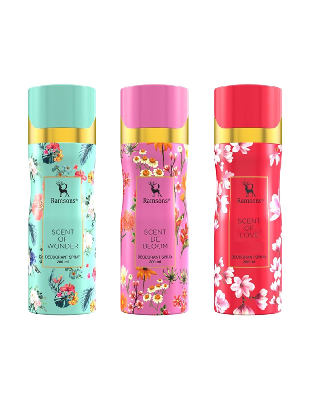 Ramsons Women Set Of 3 Scent of Love Scent of Wonder & Scent De Bloom Deodorant-200ml Each-image-2