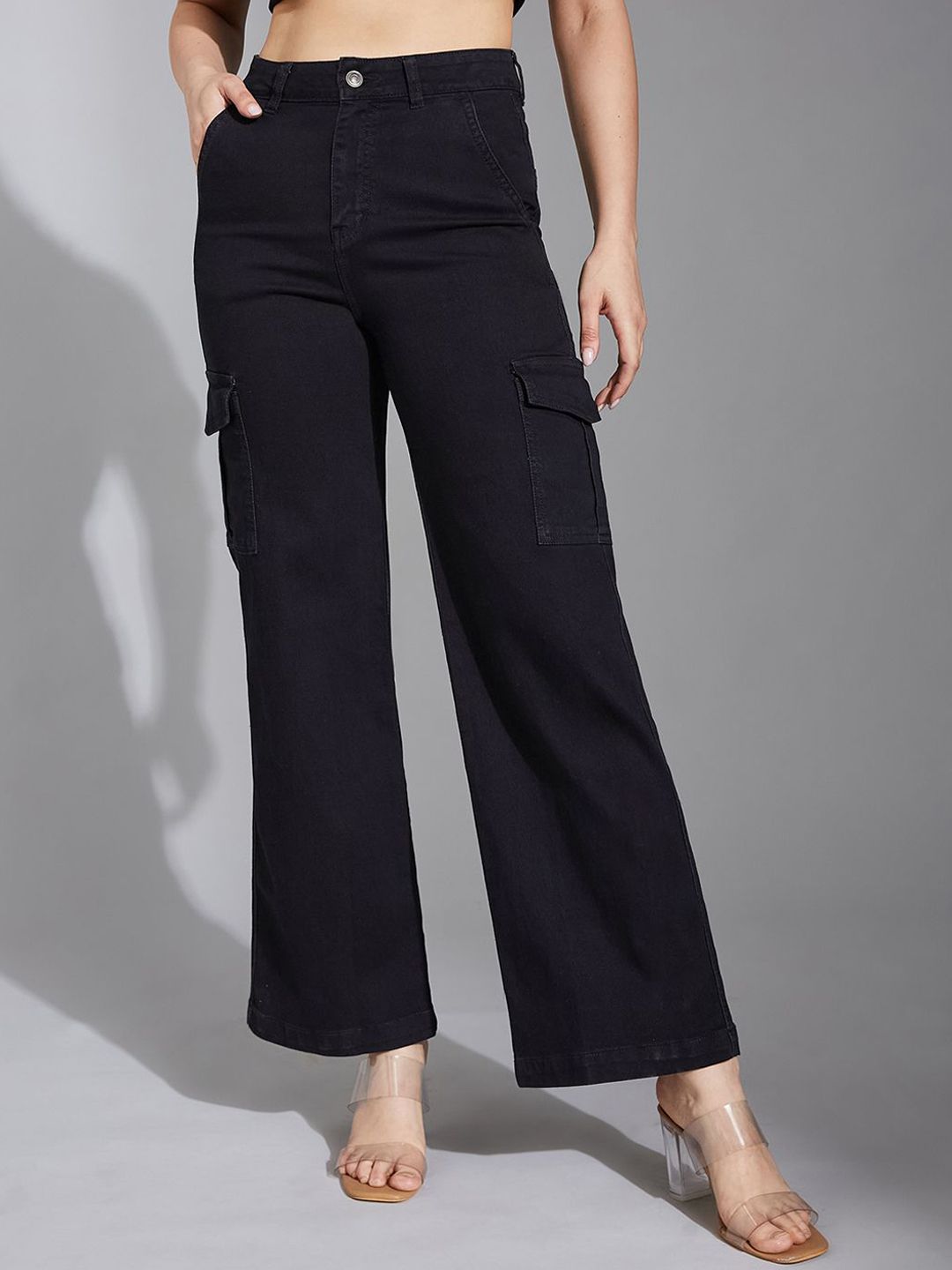 Life With Pockets Women Wide Leg High-Rise Heavy Fade Stretchable Cargo Styles Jeans-picture-27