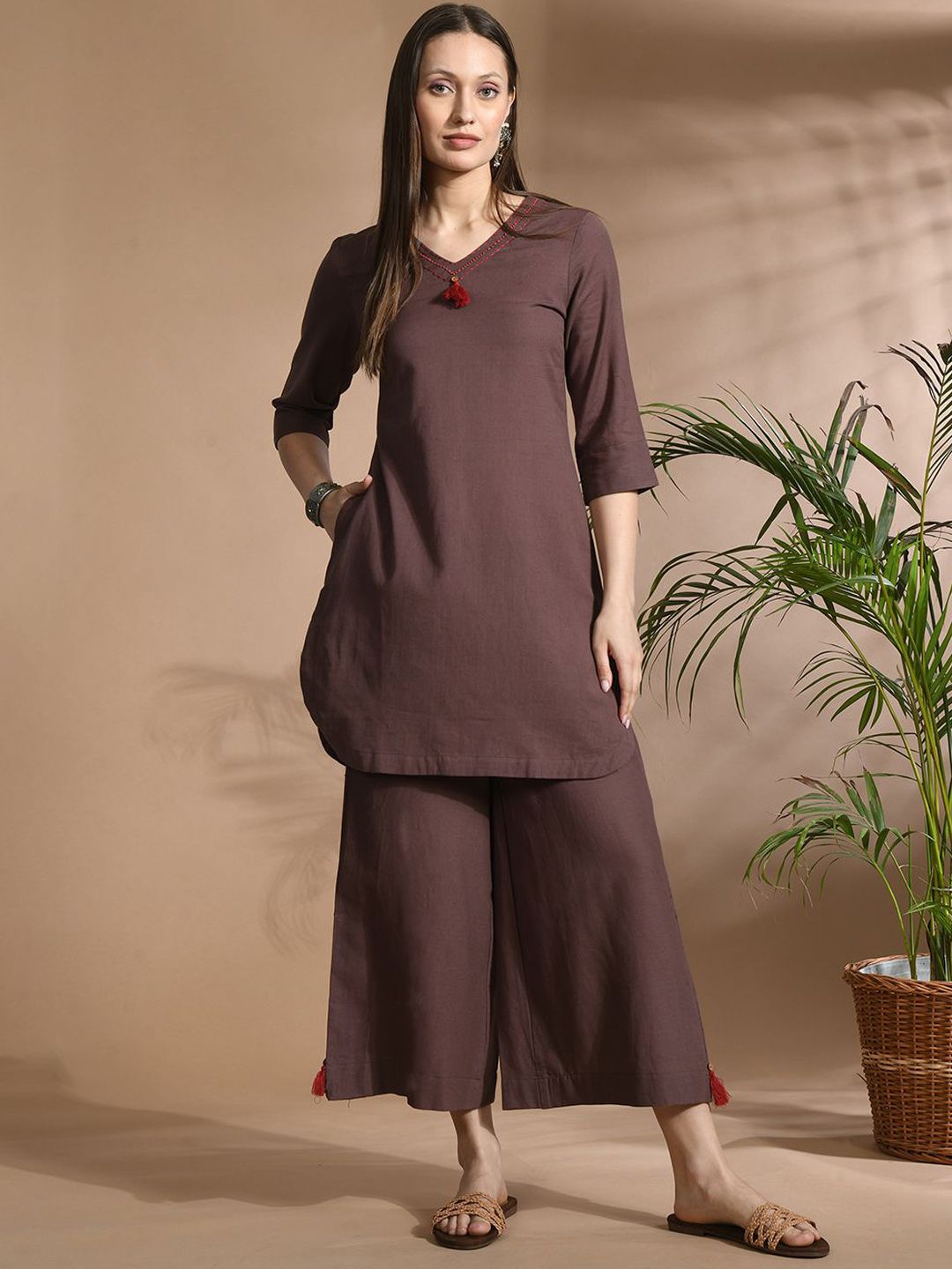 HERE&NOW Women Regular Pure Cotton Kurti with Palazzos