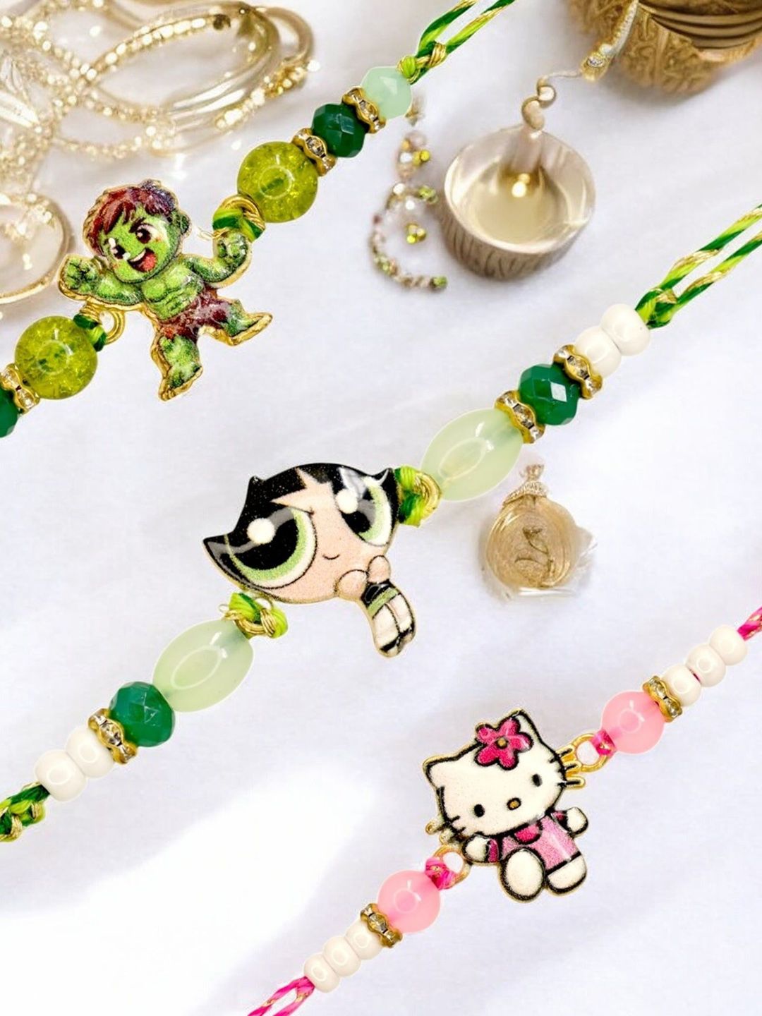 MEIRA JEWELLERY Boys Set Of 3 Cartoon & Beaded Thread Rakhis-picture-11