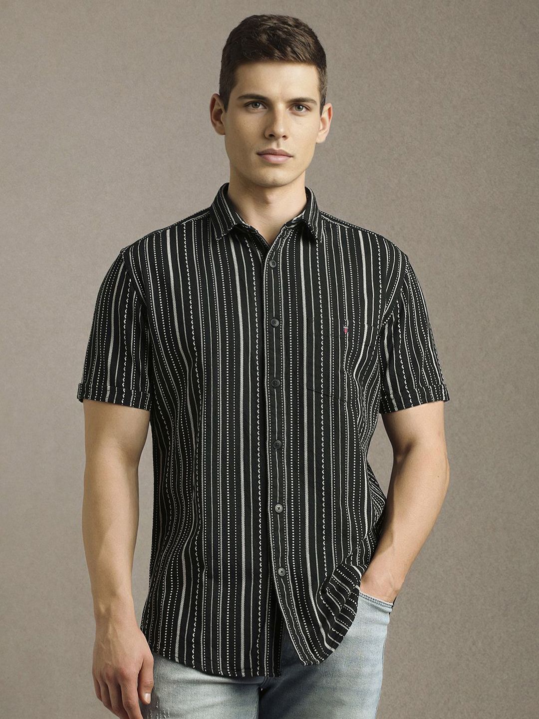 Louis Philippe Jeans Men Vertical Striped Spread Collar Pure Cotton Casual Shirt-image-40