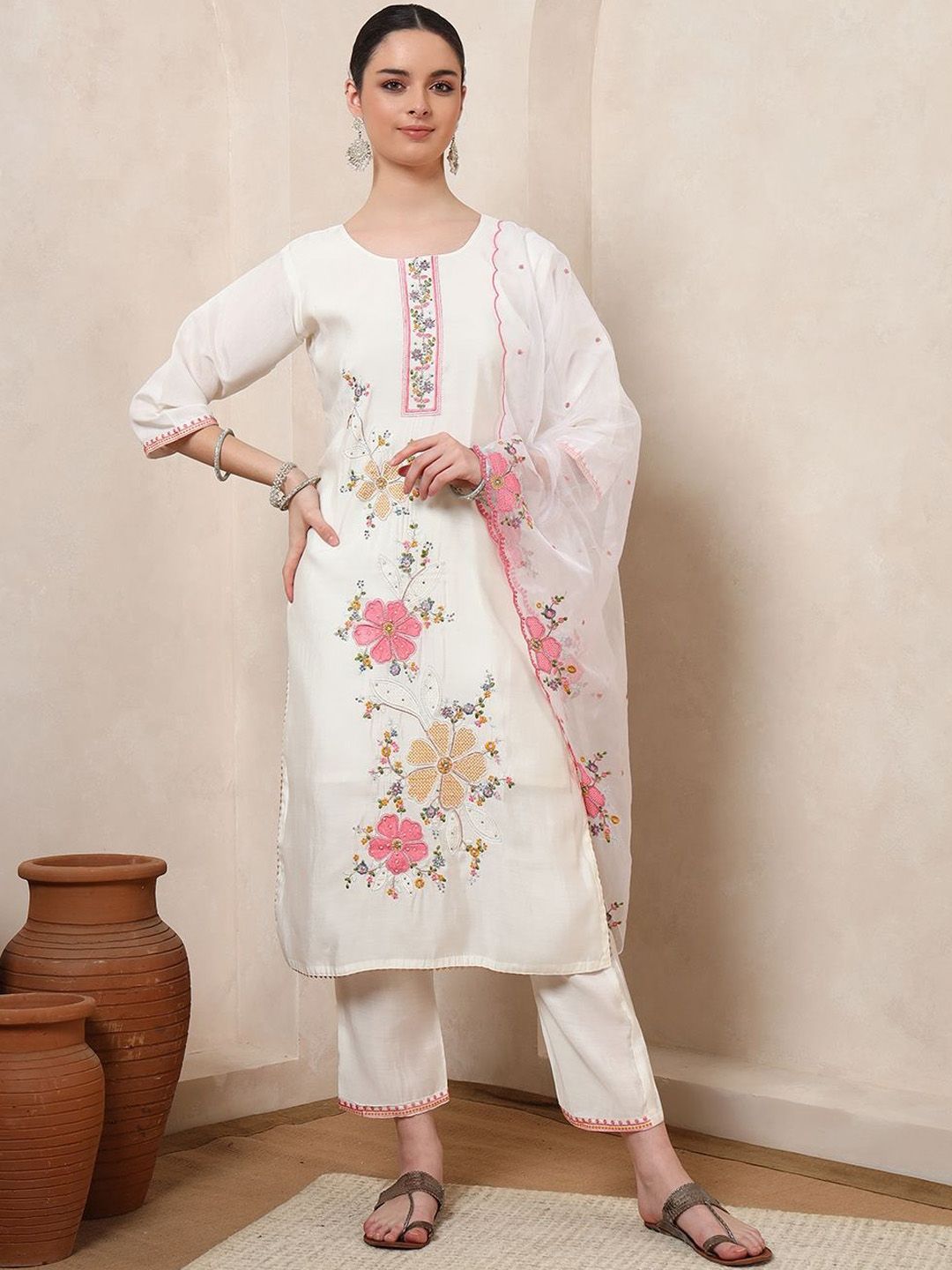 KALINI Women Floral Embroidered Kurta with Trousers & Dupatta