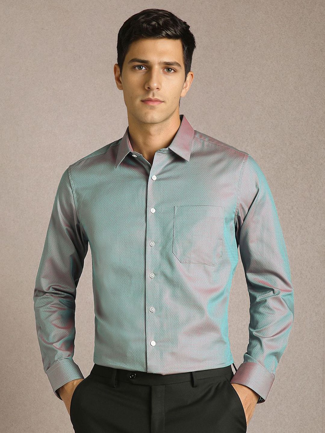 Louis Philippe Men Textured Spread Collar Pure Cotton Formal Shirt-picture-37