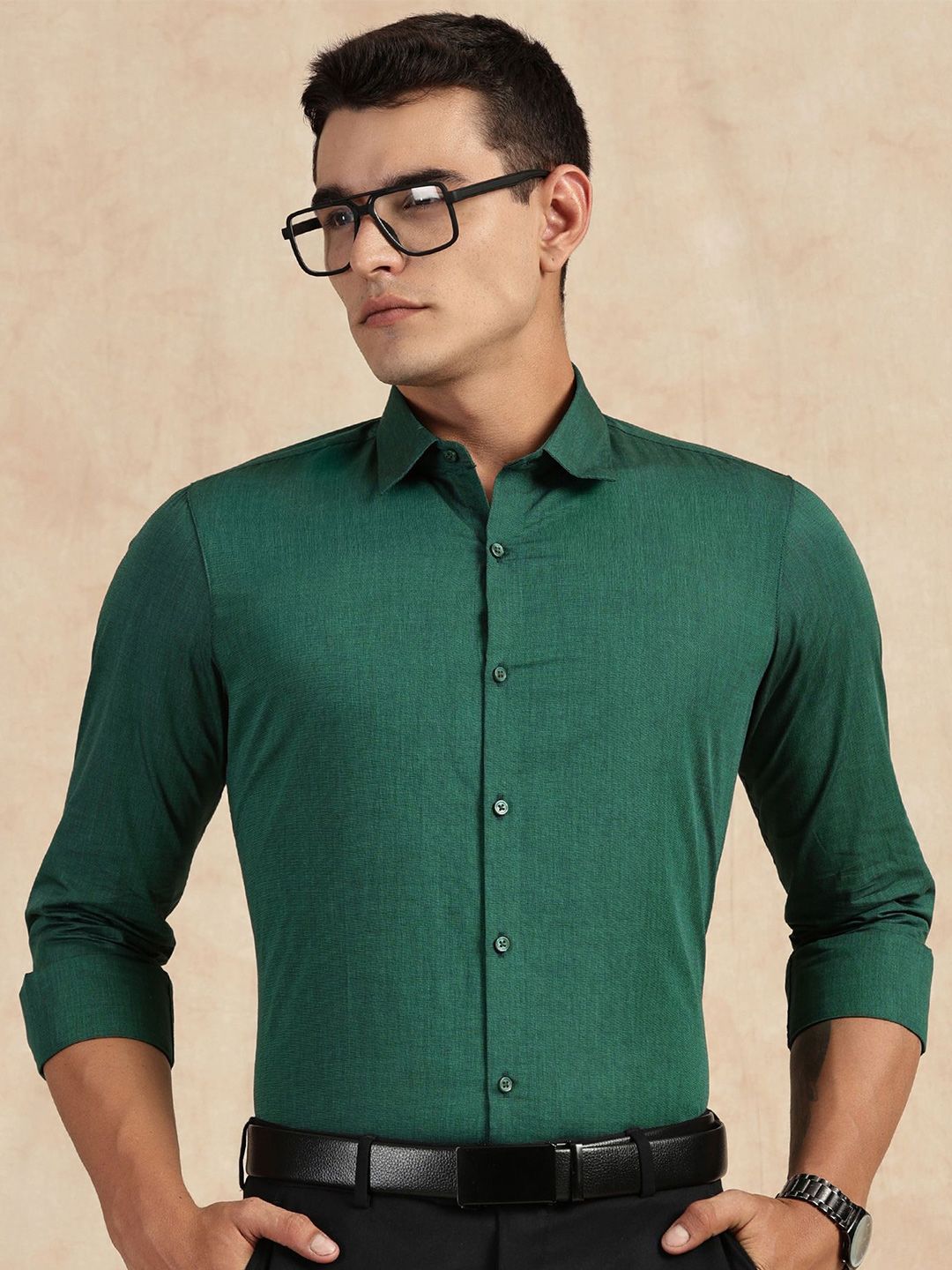 Thomas Scott Men Classic Slim Fit Solid Spread Collar Pure Cotton Formal Shirt-picture-16