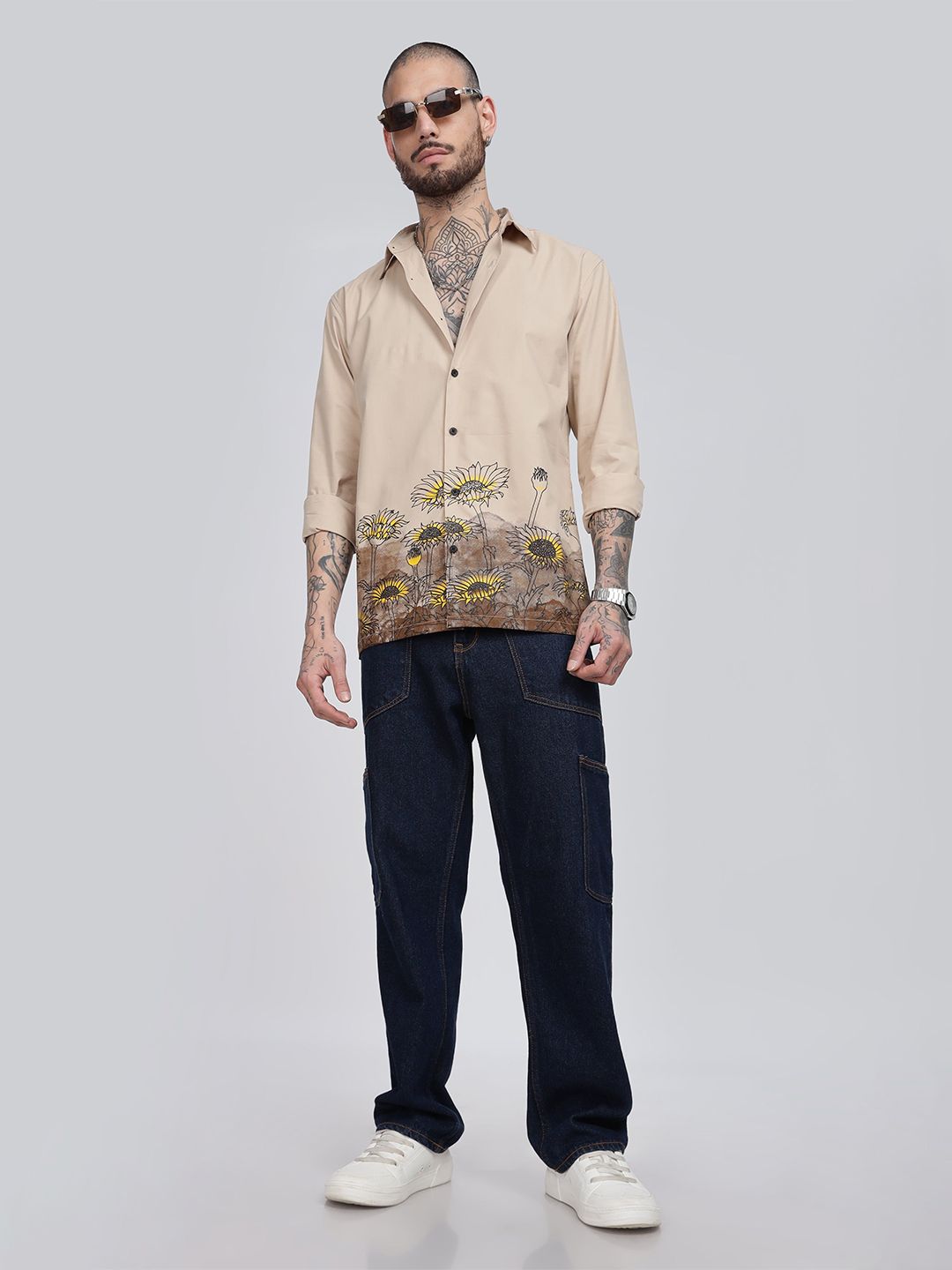 Eszett Classic Floral Printed Spread Collar Pure Cotton Shirt-picture-7