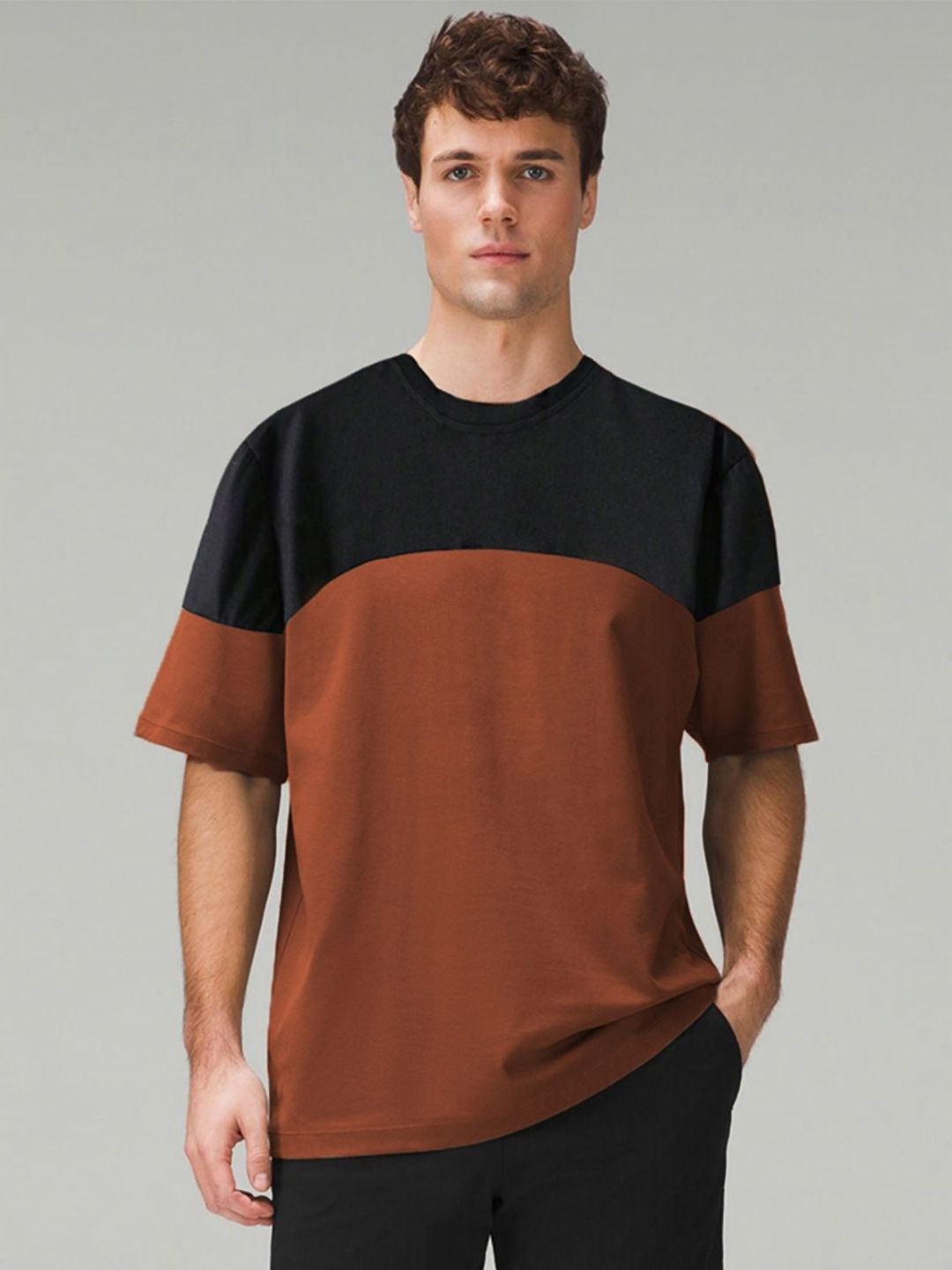 Genzy Colourblocked Round Neck Short Sleeves Relaxed Fit T-shirt-picture-3