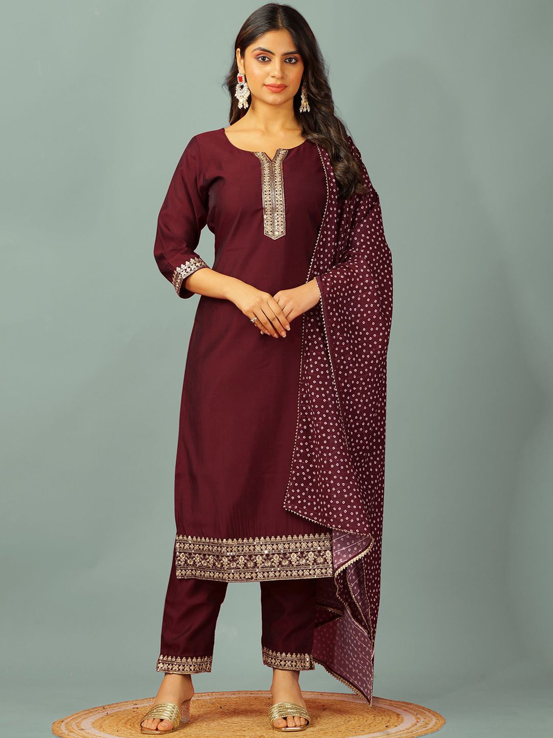 BANJANAN Women Ethnic Motifs Solid Kurta with Trousers & Dupatta