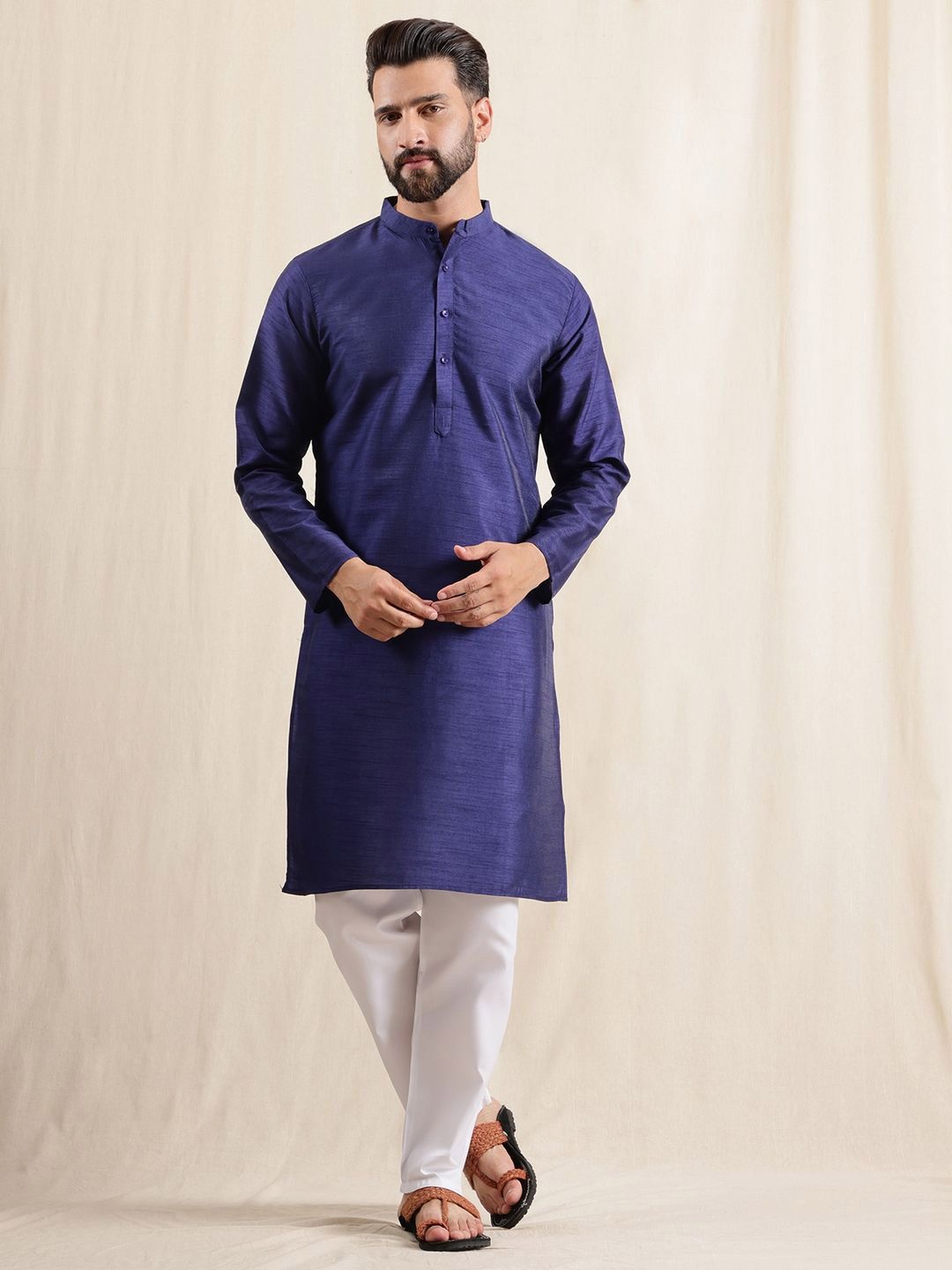 Anouk Men Mandarin Collar Regular Straight Kurta with Pyjamas-picture-35