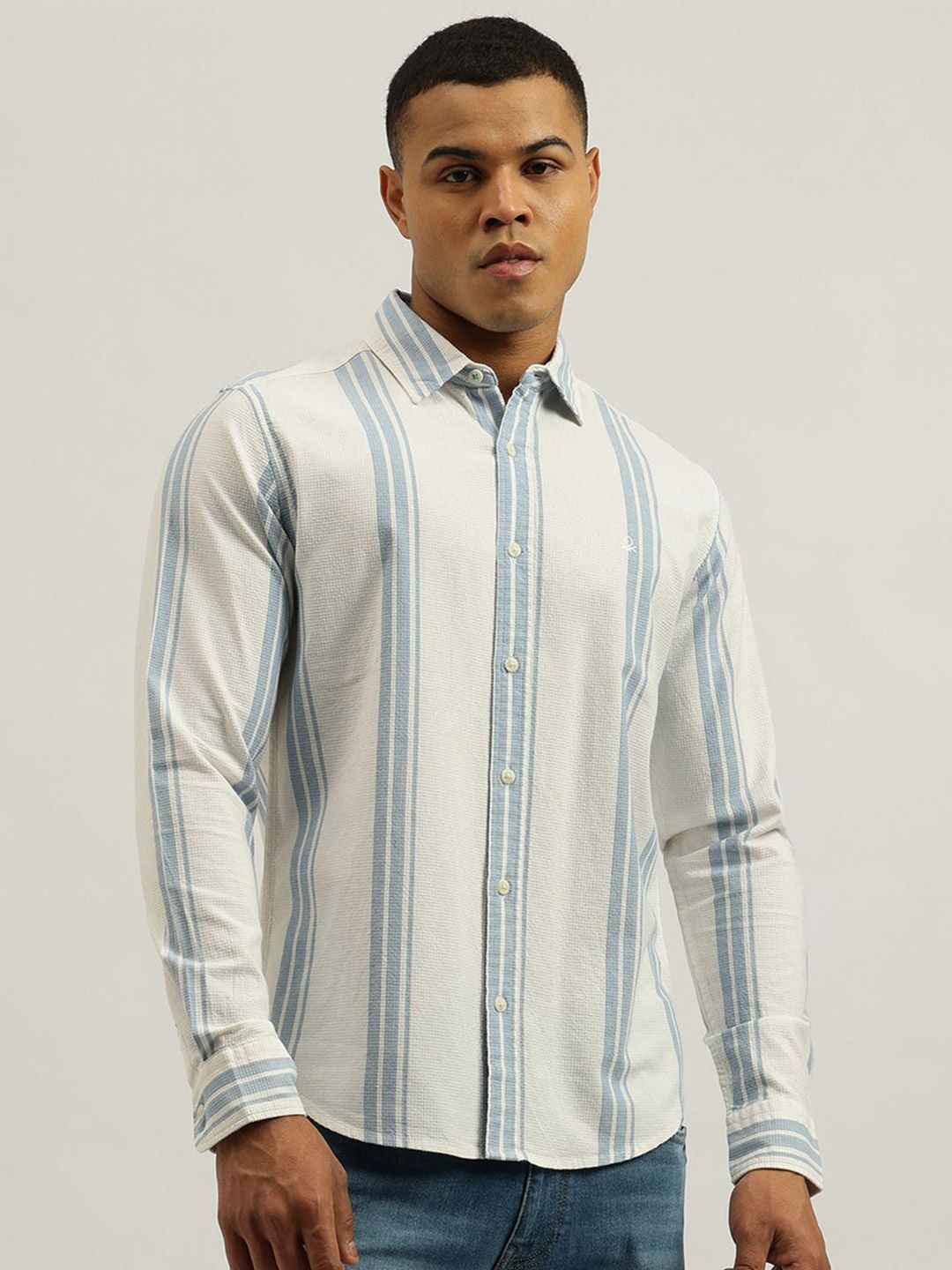 United Colors of Benetton Men Vertical Striped Spread Collar Cotton Casual Shirt-picture-34