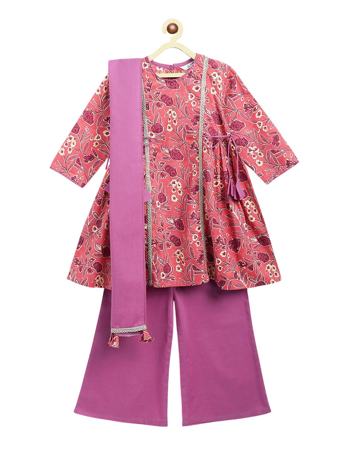 Campana Girls Floral Printed Panelled Thread Work Pure Cotton Kurta with Palazzos & With Dupatta-picture-35