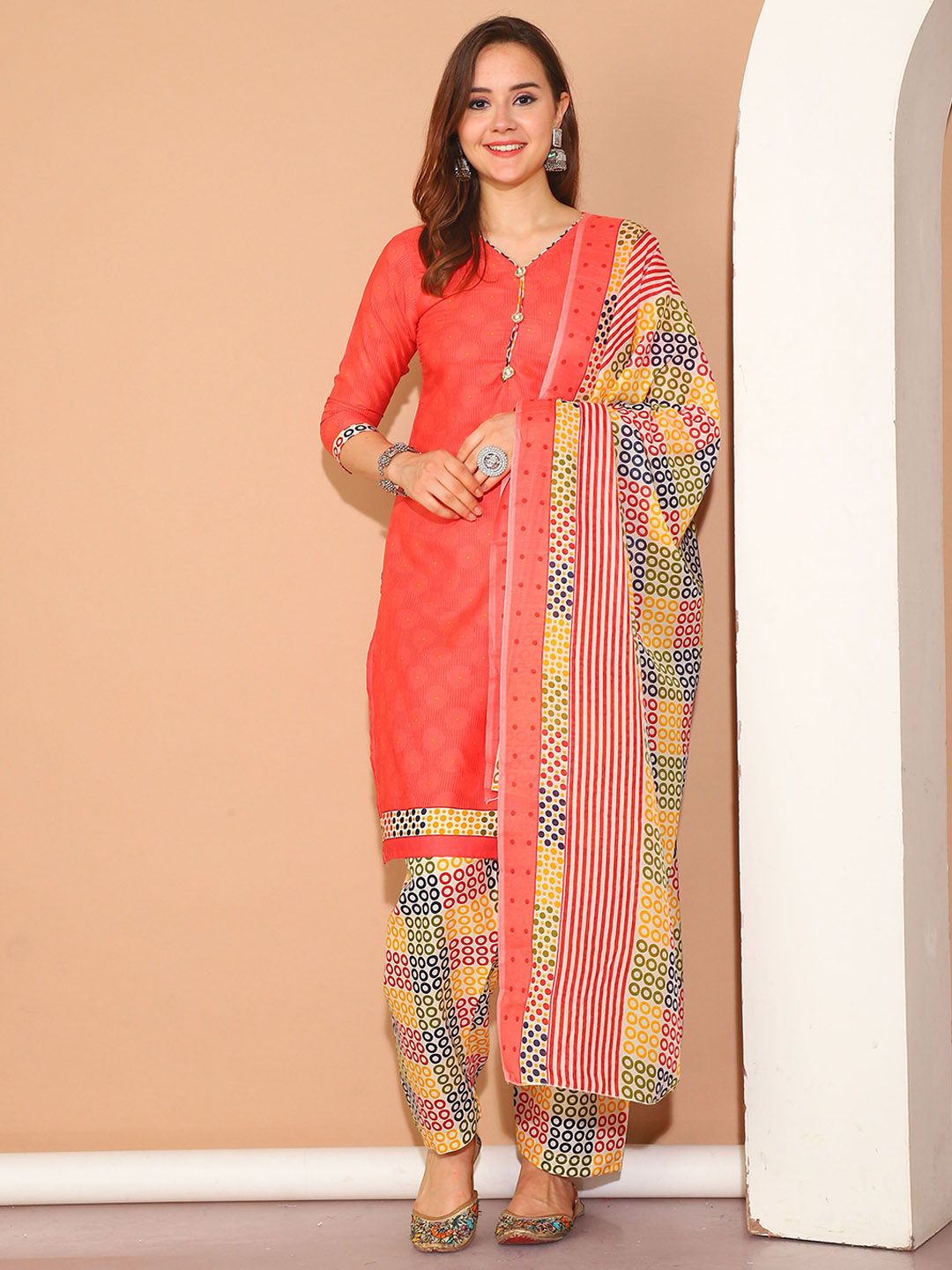 KALINI Ethnic Motifs Printed Sweetheart Neck Kurta With Salwar & Dupatta