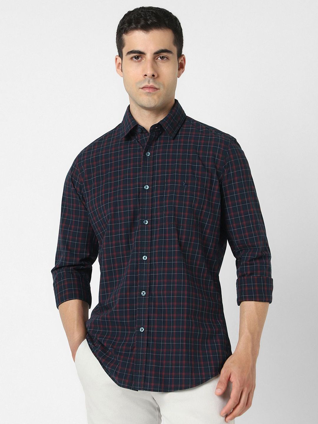 Van Heusen Sport Men Tartan Checked Spread Collar Slim Fit Cotton Casual Shirt-picture-33