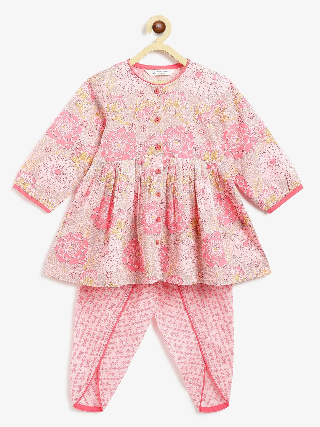 Campana Girls Floral Printed Empire Pure Cotton Kurta with Dhoti Pants-picture-26