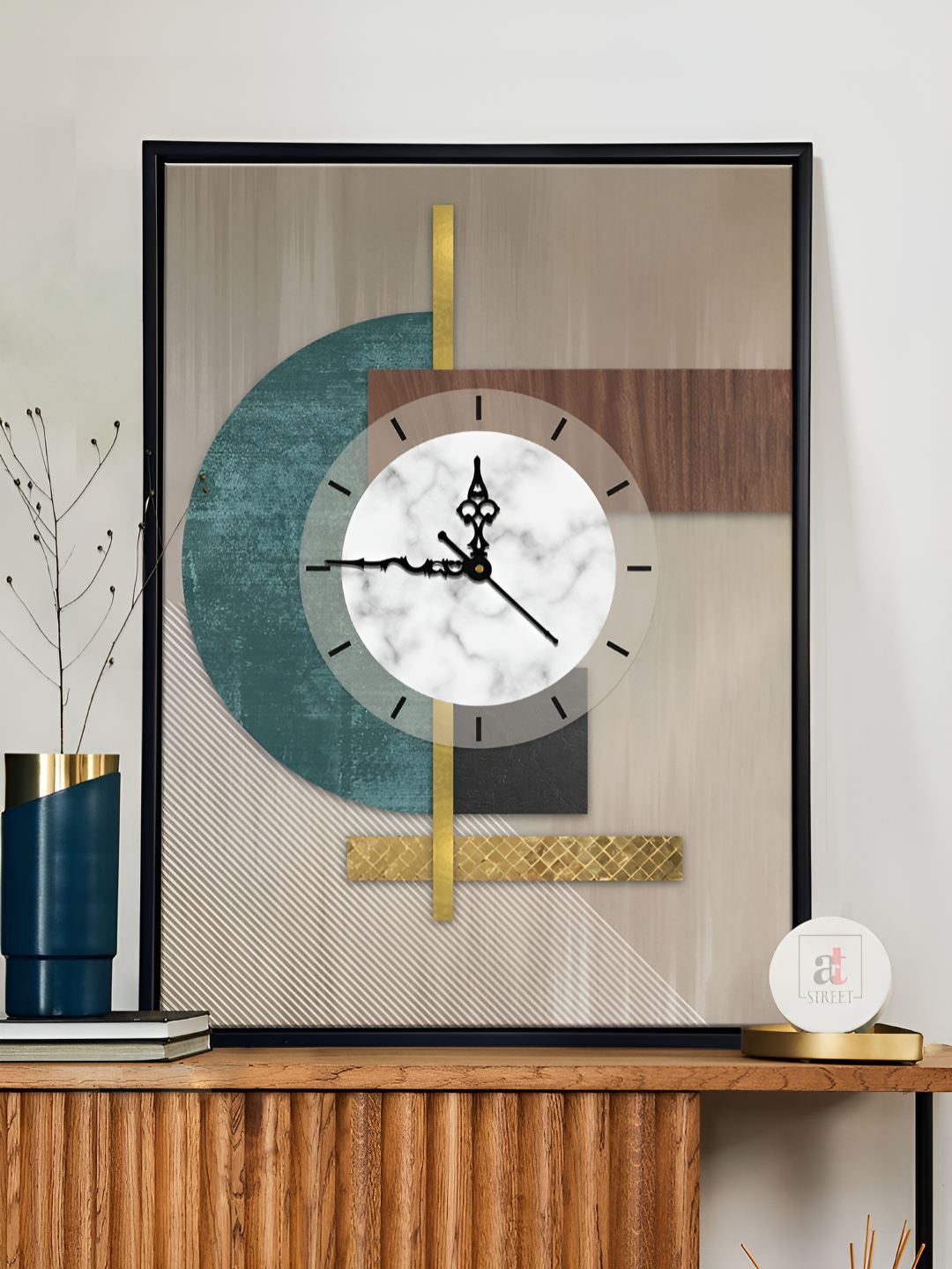 Art Street Beige & White Printed Wall Clock-image-40