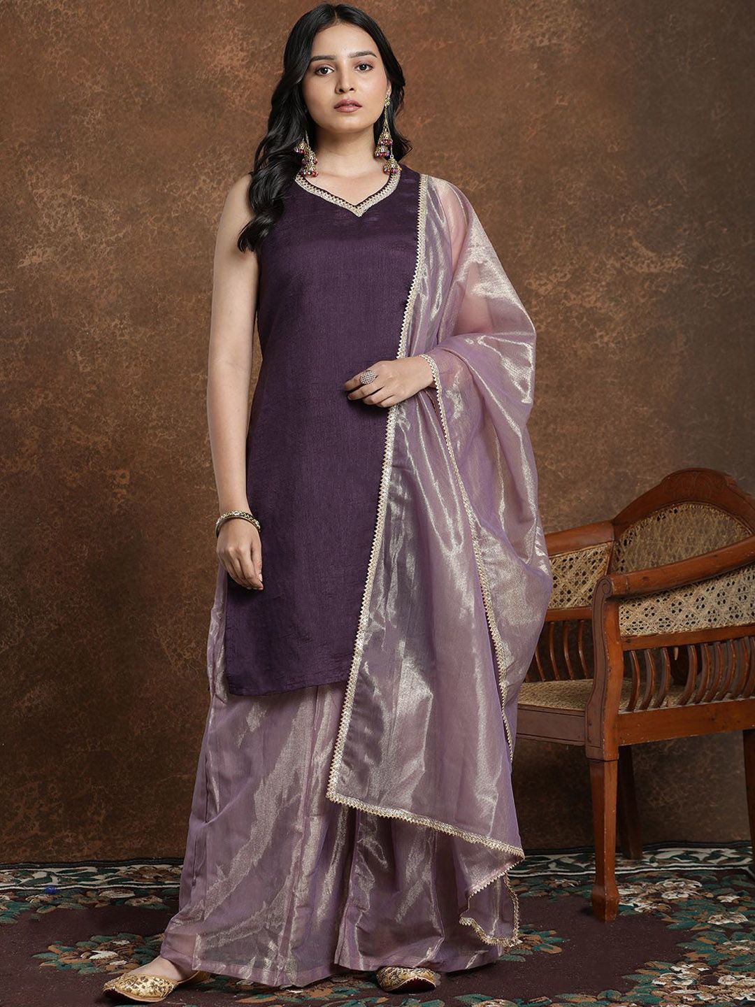 AVANSHEE Women Regular Gotta Patti Kurta with Palazzos & Dupatta-image-0