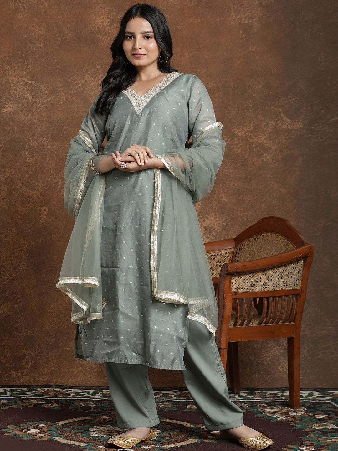 AVANSHEE Women Woven Design Embroidered Kurta with Trousers & Dupatta-image-33