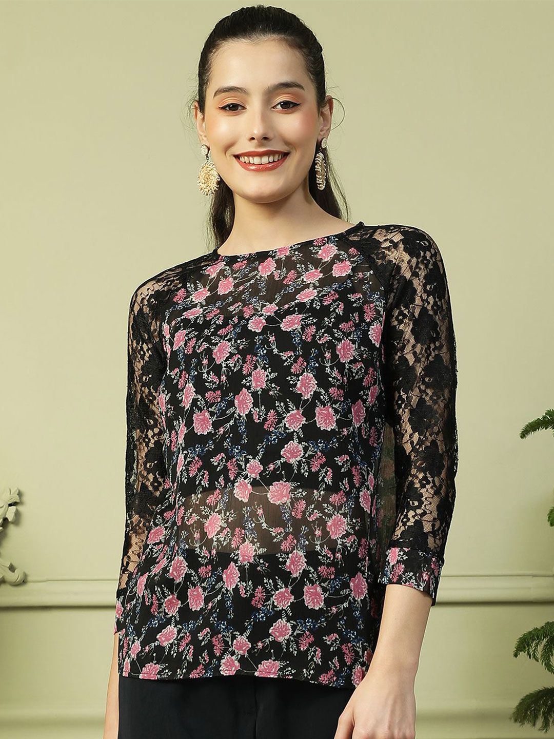 Oxolloxo Floral Printed See Through Top-picture-40