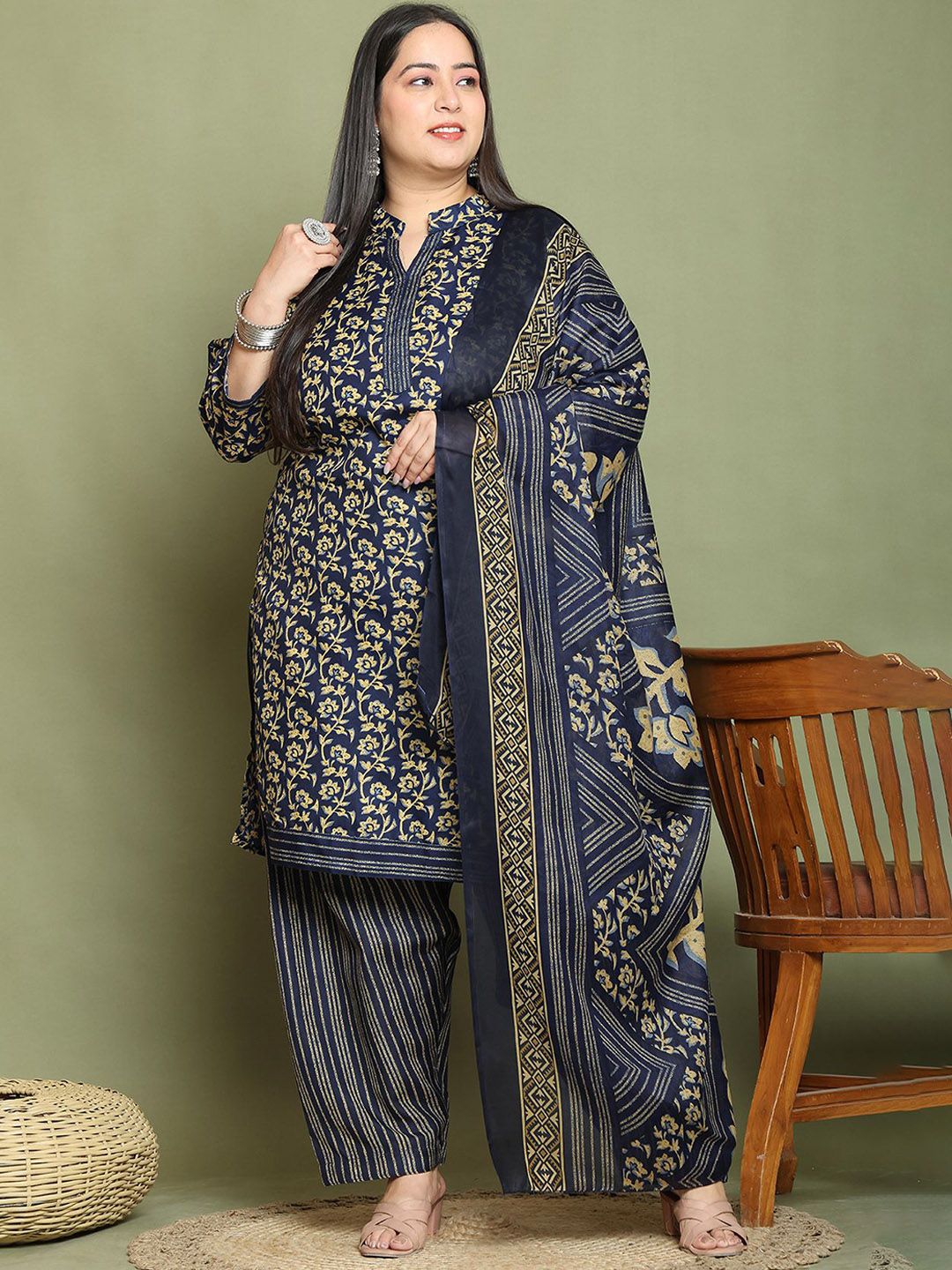 KALINI Women Plus Size Ethnic Motifs Printed Kurta with Salwar & Dupatta