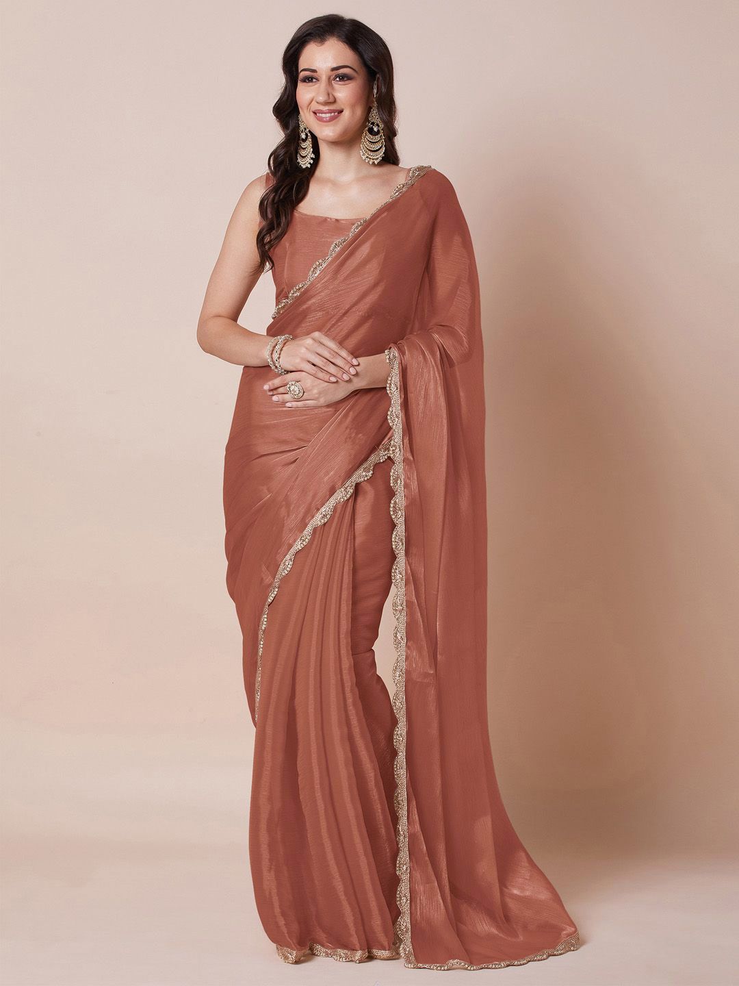 House of Pataudi Solid Embellished Detailed Saree With Matching Blouse-image-5