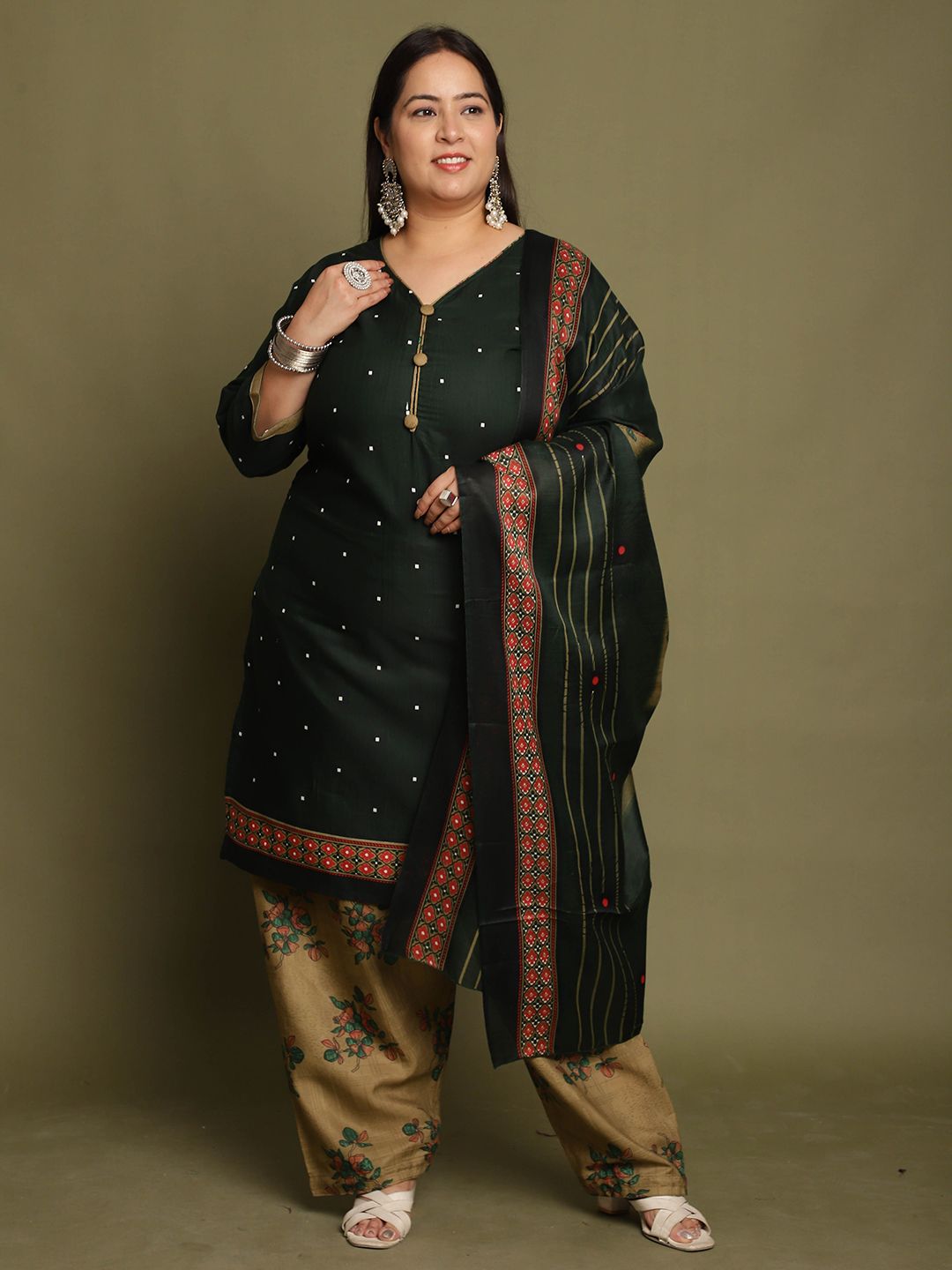 KALINI Floral Printed V-Neck Straight Kurta With Salwar & Dupatta
