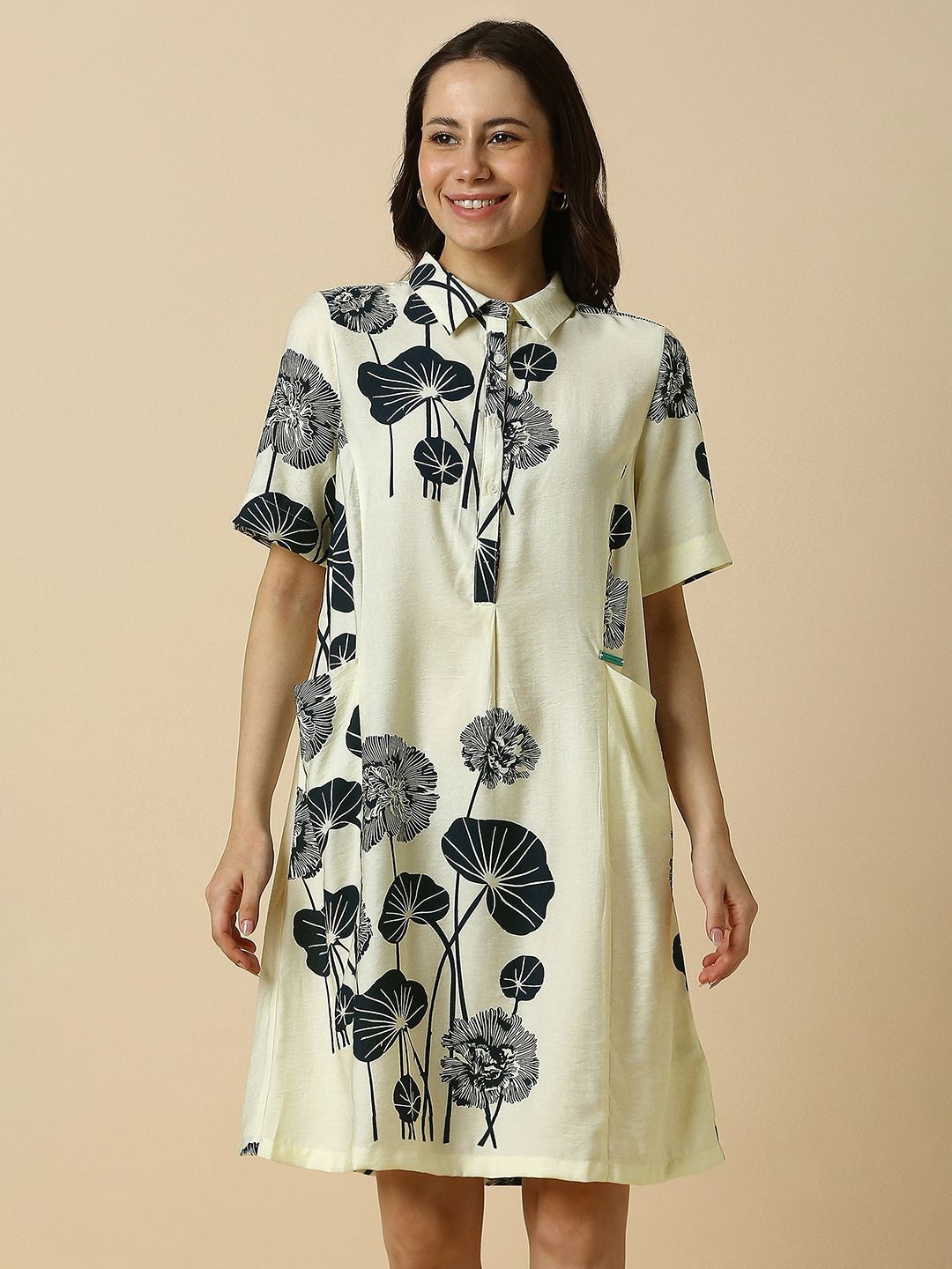 Allen Solly Woman Ethnic Motifs Printed Shirt Collar A-Line Dress-picture-55