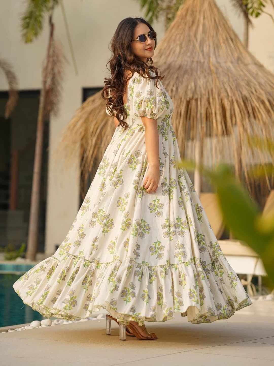 Blue Printed Fit And Flare Maxi Dress main image 1