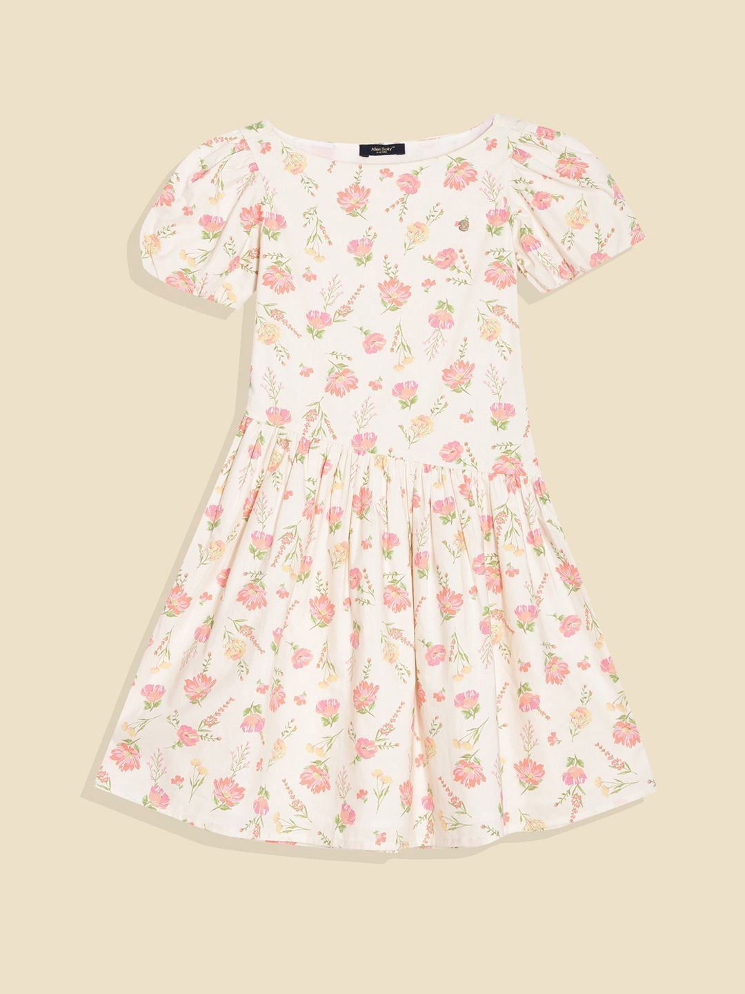 Allen Solly Junior Girls Floral Printed Puff Sleeves Pure Cotton Drop-Waist Dress-picture-30