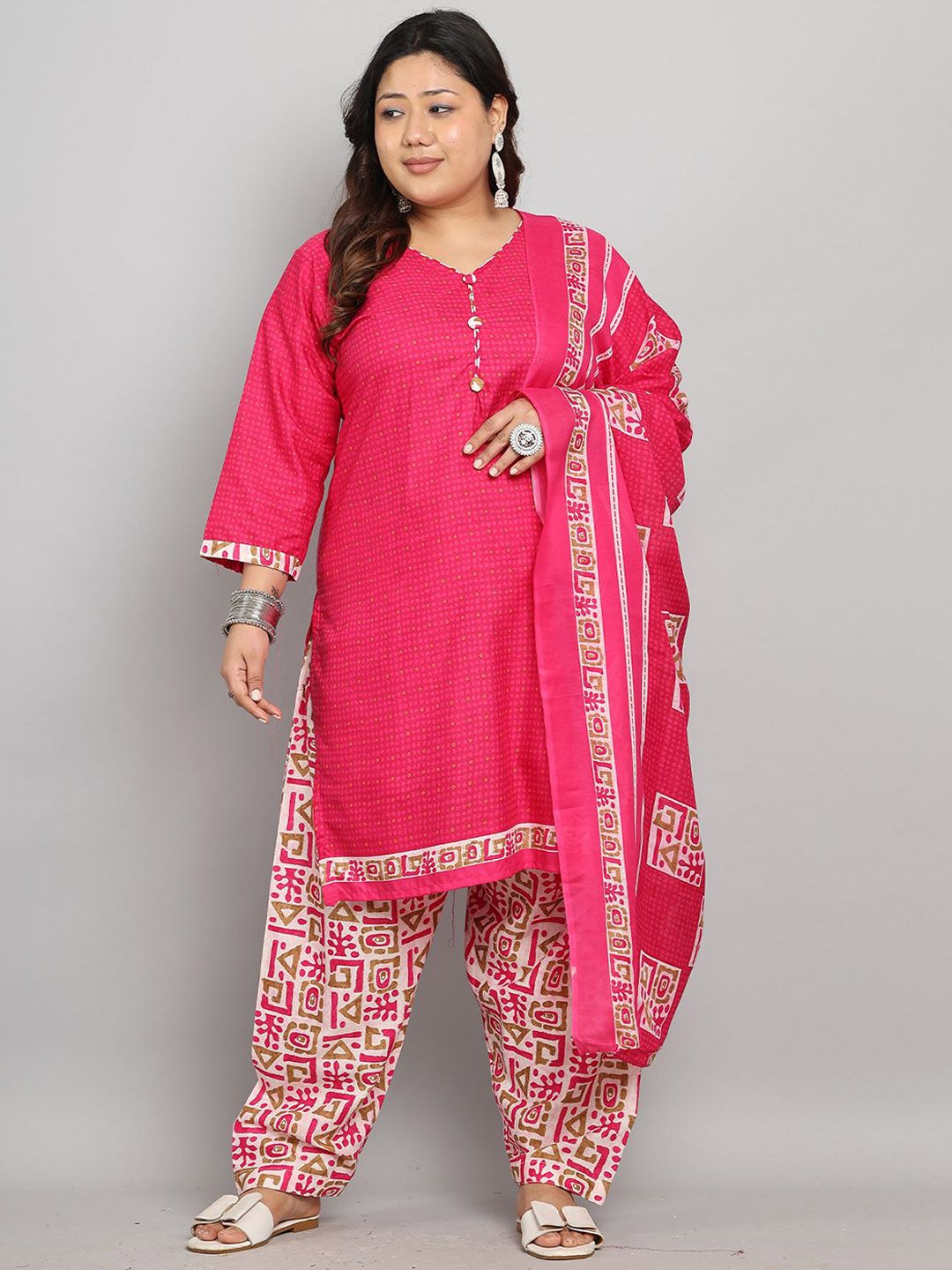 KALINI Women Plus Size Abstract Printed Kurta with Patiala & Dupatta