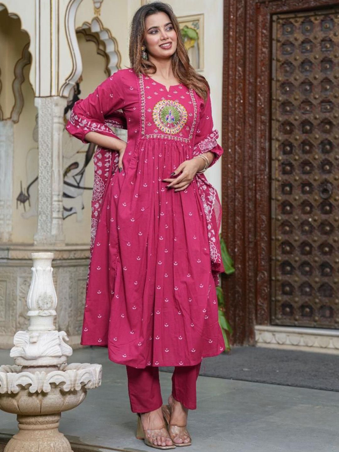 KALINI Women Ethnic Motifs Printed Regular Pure Cotton Kurta with Trousers & Dupatta