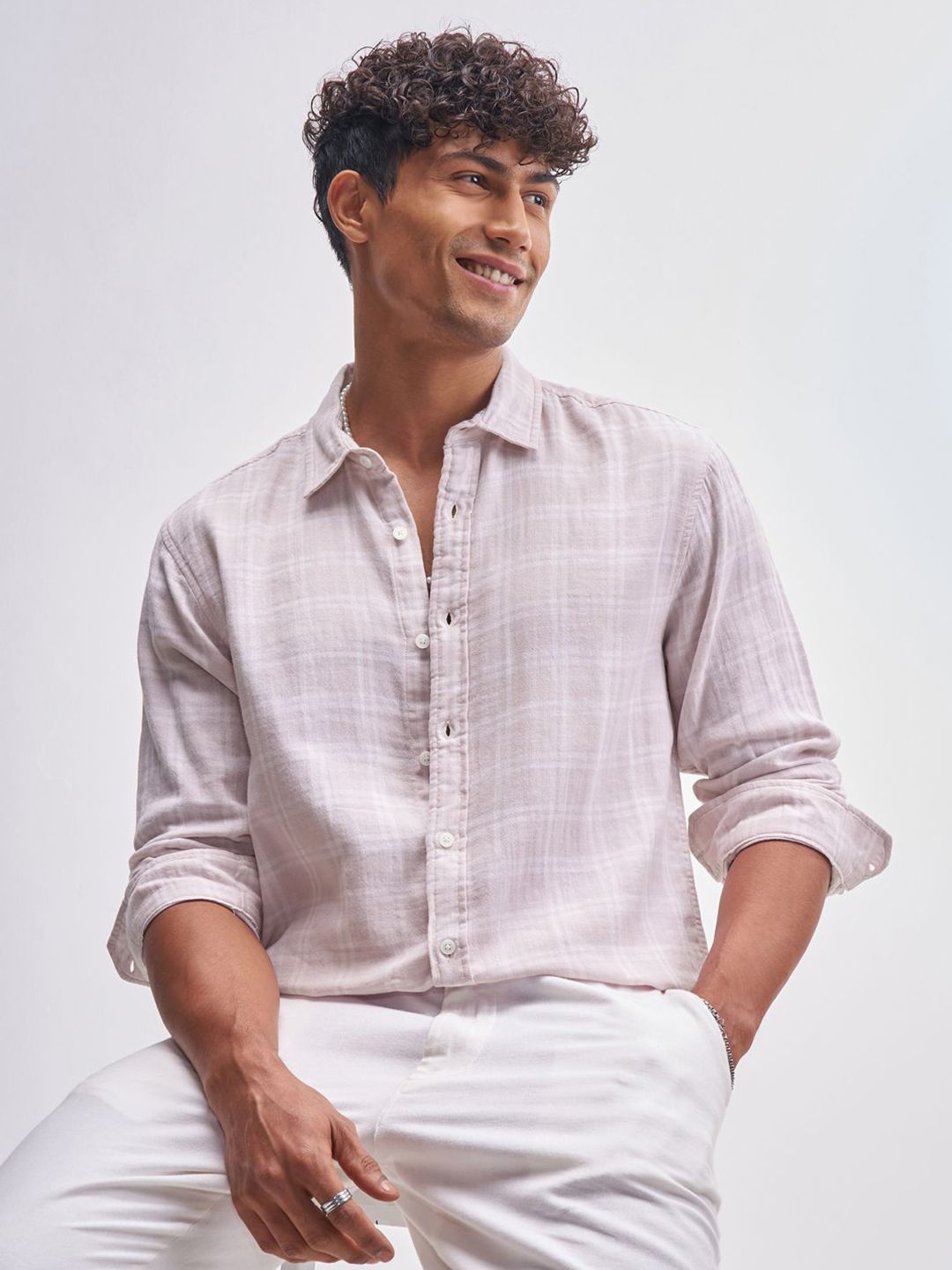 HIGHLANDER Relaxed Fit Other Checks Checked Spread Collar Cotton Shirt-picture-17