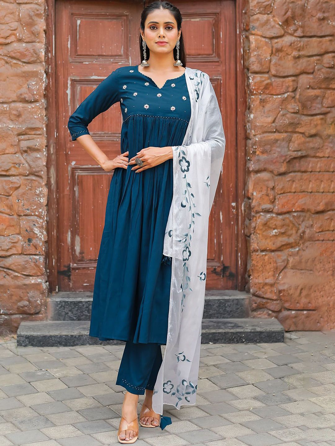 KALINI Women Floral Printed Anarkali Kurta with Trousers & Dupatta