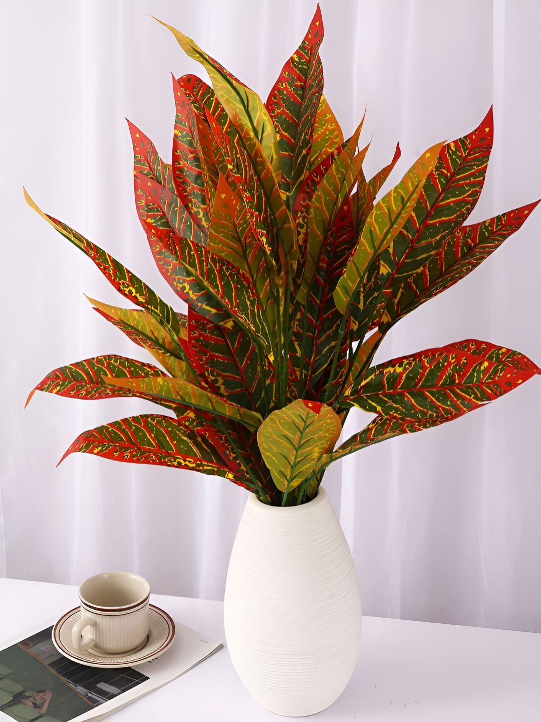 TIED RIBBONS Pack of 2 Artificial Tree Plant Croton Orange Green Plant Fake Trees-picture-24