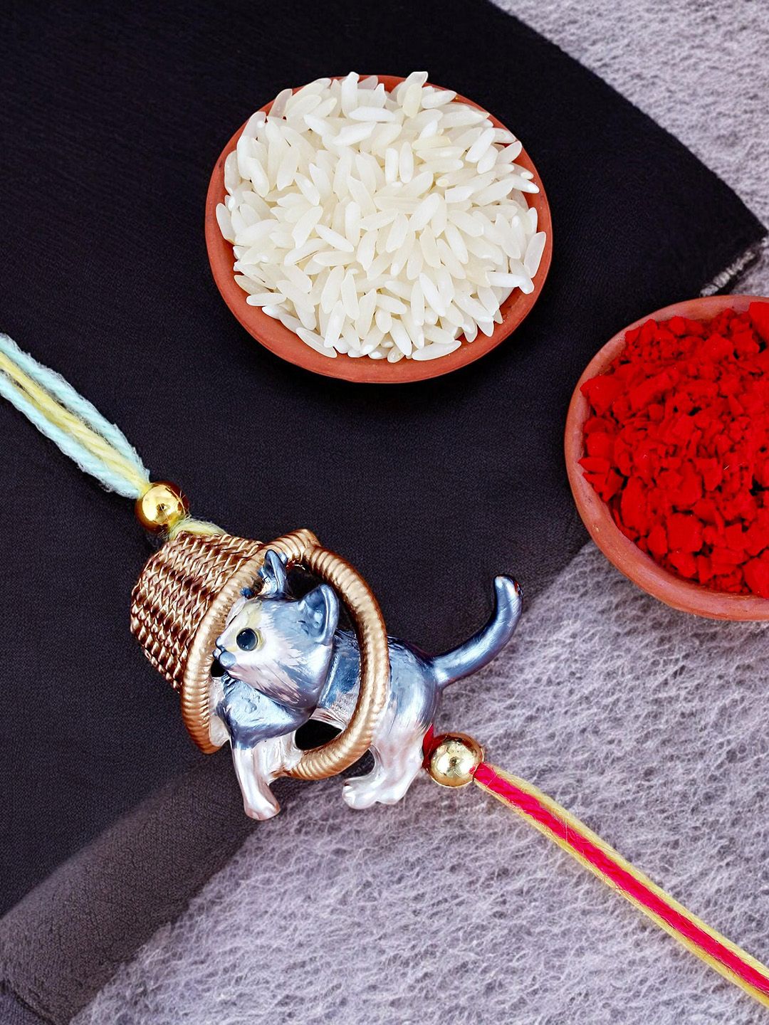 LUCKY JEWELLERY 4Pcs Rakhi Greeting Card & Roli Chawal-image-15