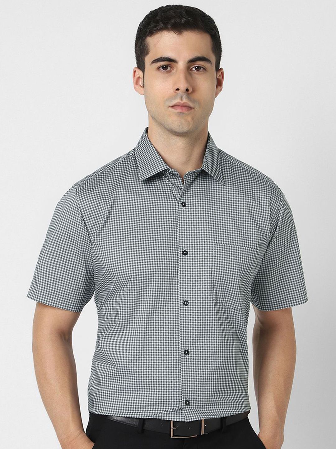 Van Heusen Men Micro Checked Spread Collar Pure Cotton Casual Shirt-picture-11
