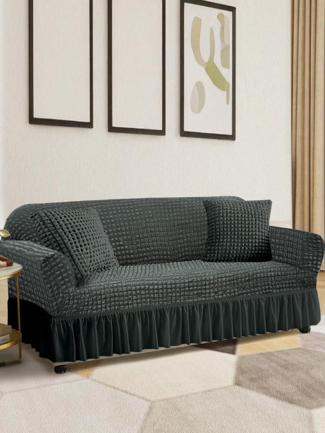 Aura Grey L-Shaped Sofa Cover With Arms-image-3